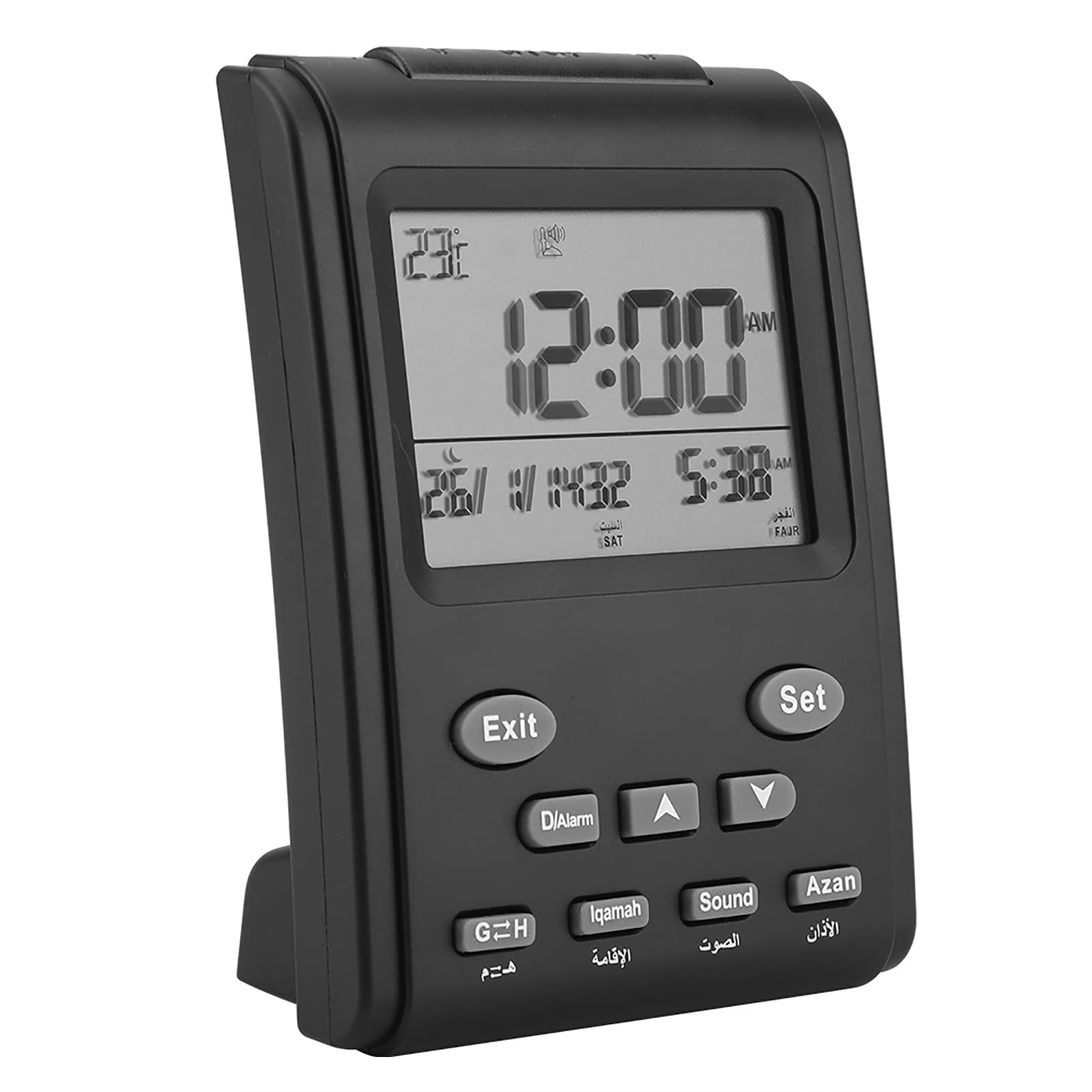 Multi funktionaler digitaler Wecker Automatisch islamische muslimische Gebetstisch Schreibtisch Uhr Schwarzer Takttabelle