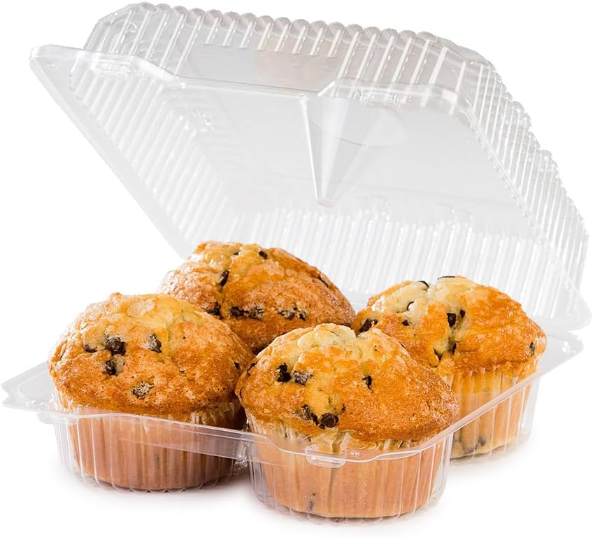 Detroit Forming LBH-8604 4 Compartment Clear OPS Plastic Hinged Locking Muffin Cupcake Container 8" x 7" x 3" Depth | 250/Case