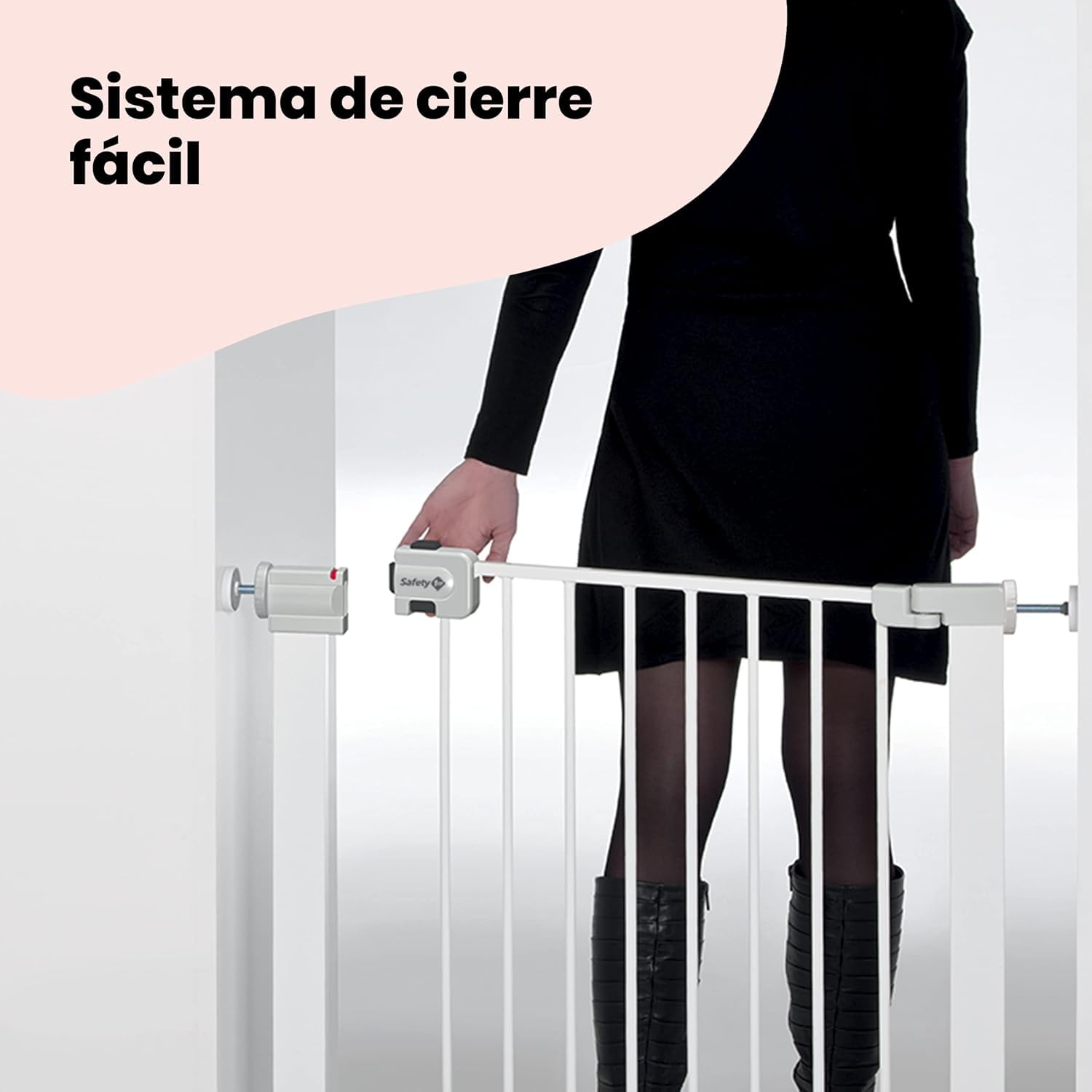 Safety 1st SecureTech, Barrera Seguridad Niños Escalera Presión, 73–80cm (máx. 136cm), Valla Seguridad Infantil Fácil Cierre, Abertura con 1 Mano, Sin Tornillos (Sin Taladros), Doble Bloqueo, Blanca