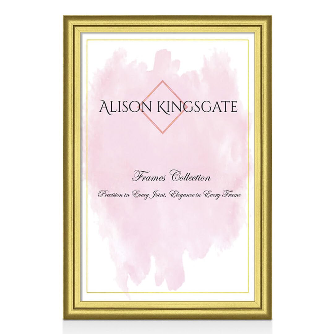 Alison Kingsgate Gold Classic A3 Photo Frame-Engineered Wood Picture Frames With Shatterproof Perspex - Ideal For Certificates & Artwork-Wall Mount Or Tabletop