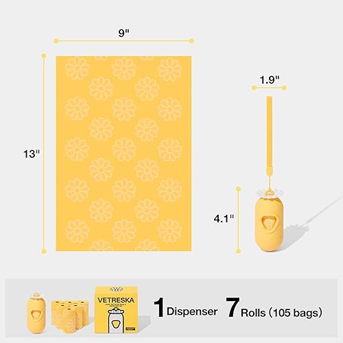 Miniatura 5 de VETRESKA Dispensador de bolsas para excrementos de perro con bolsas de basura perfumadas de margaritas, a prueba de fugas y bolsas extra gruesas