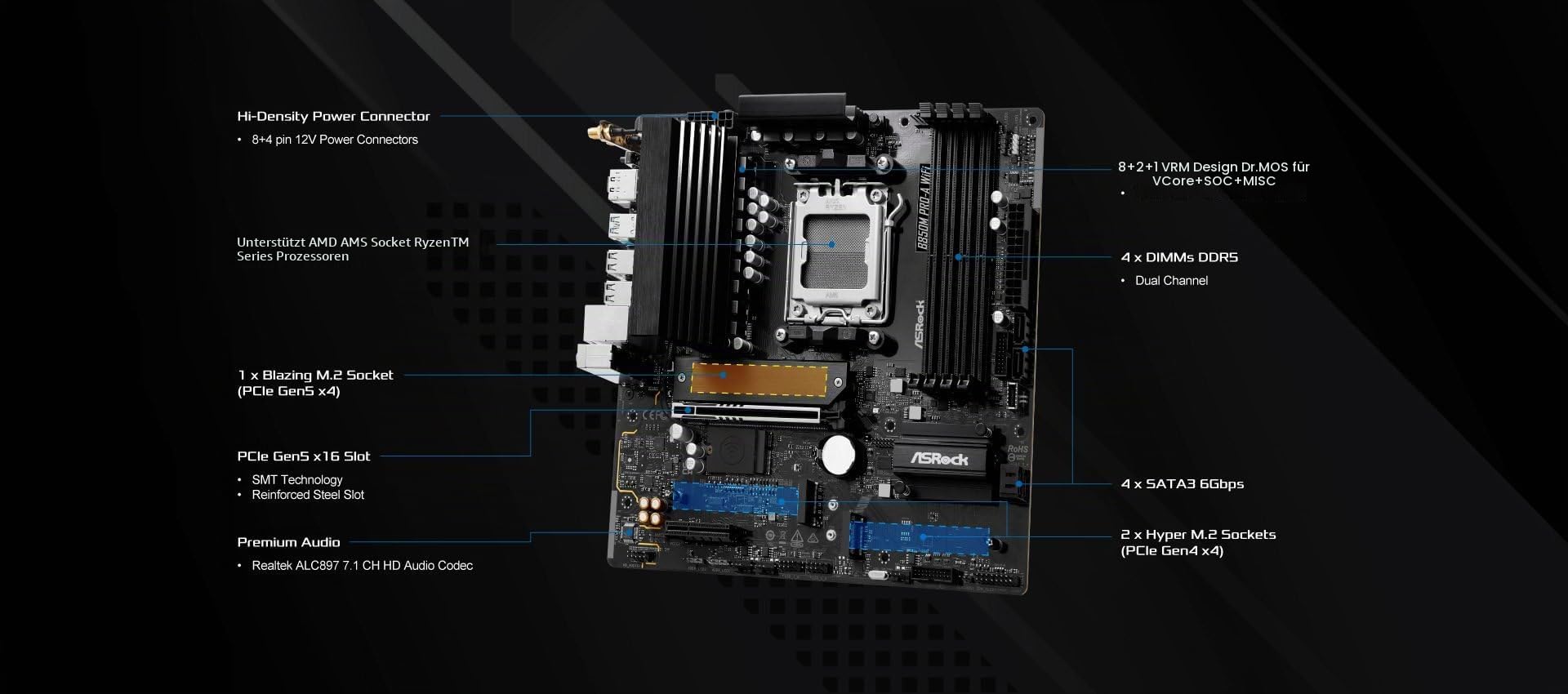 MB ASRock AMD AM5 B850M Pro-A WiFi
