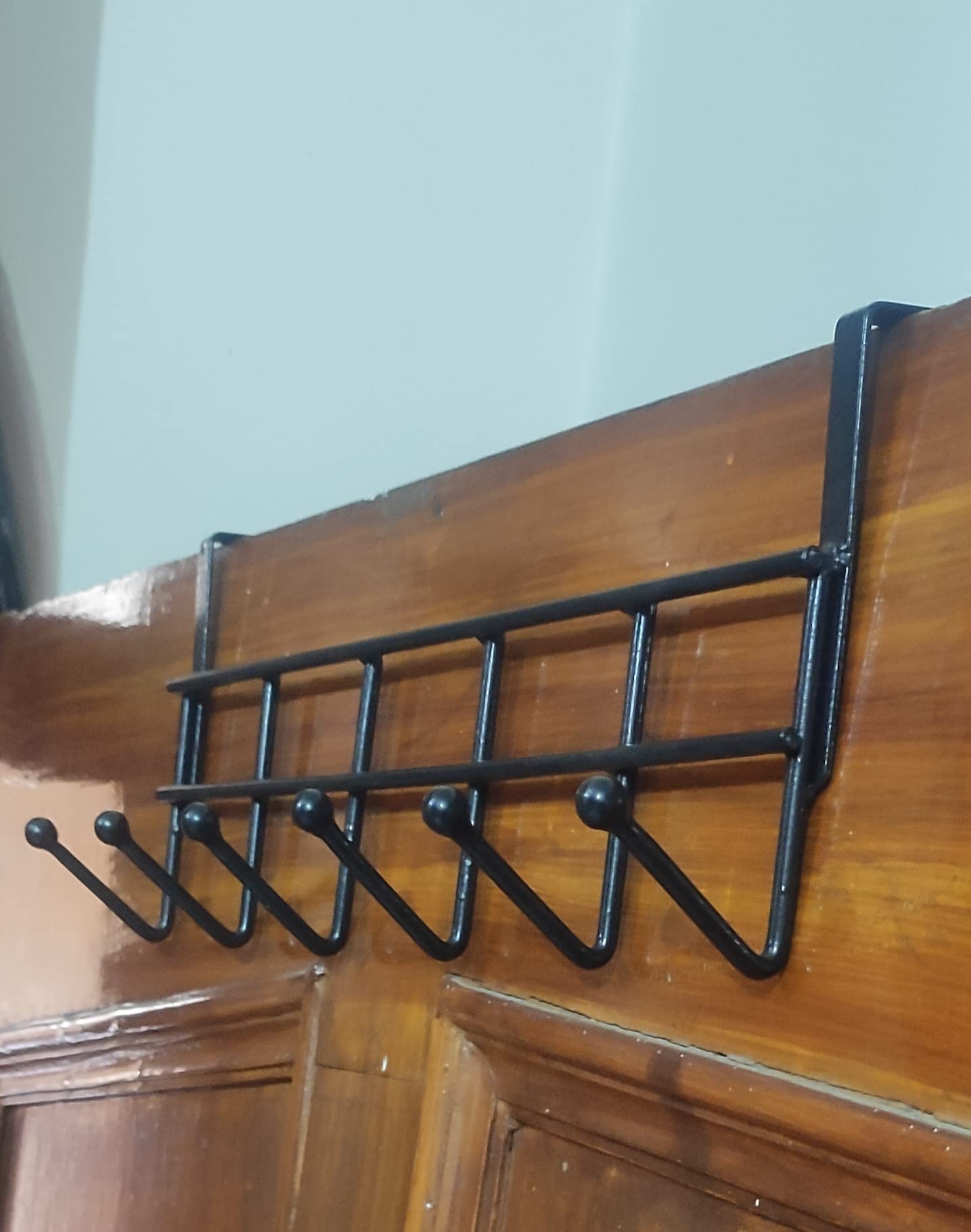 CANOGLOO Iron Over The Door Hook Hanger, Hanging Organizer Rack with No Hole Drilling Required for Upto 4 cm Thick Doors (Black Powder Coated 6 Hooks) (B09RJPPL32) Amazon Price History, Amazon Price Tracker