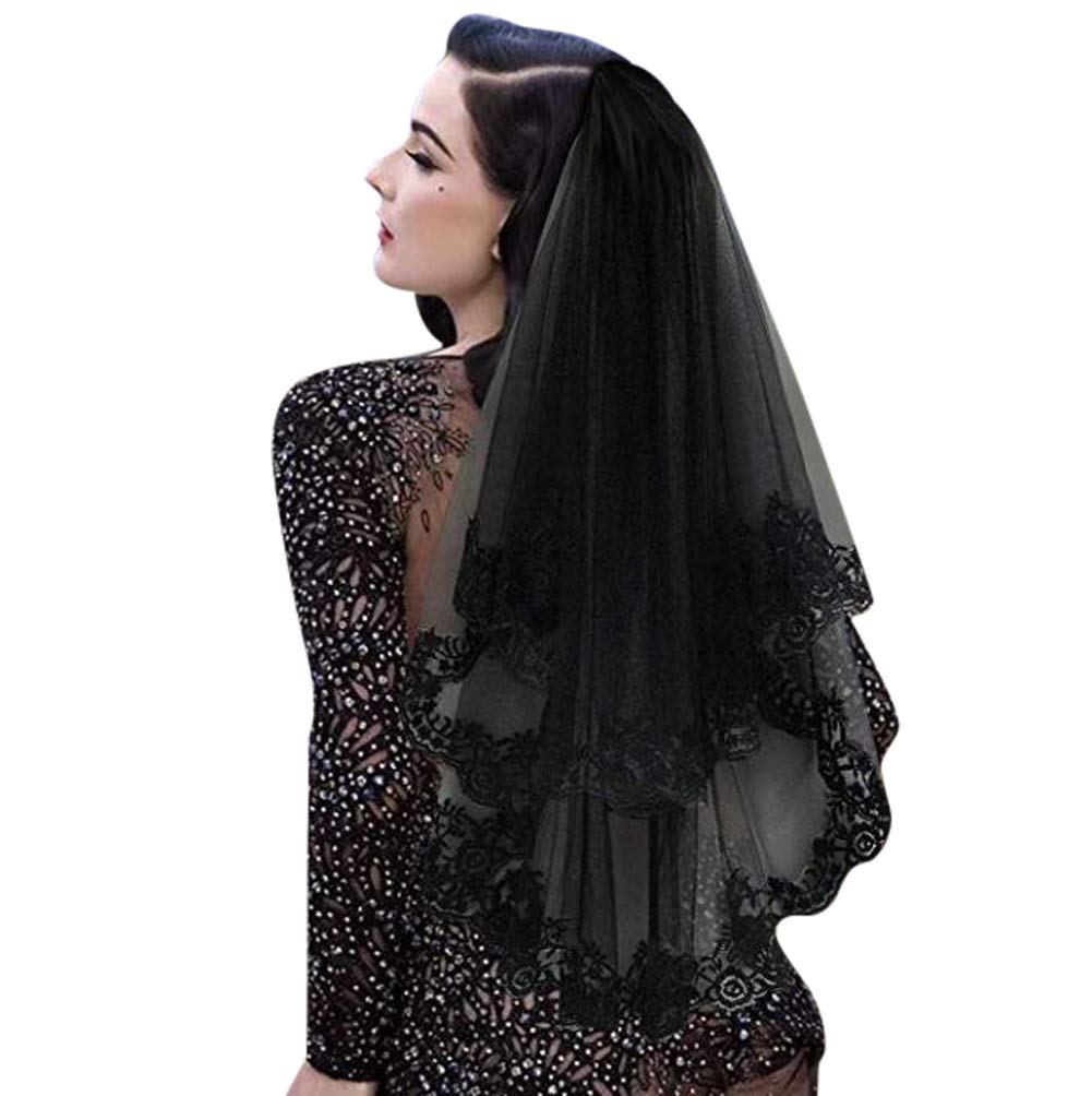 Schwarzer Brautschleier Kathedrale - Eleganter Tüllschleier Mit Spitzenverzierung