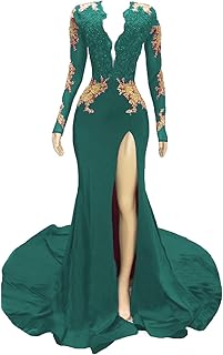 Women's 2024 Backless Mermaid Prom Dresses Gold Lace...