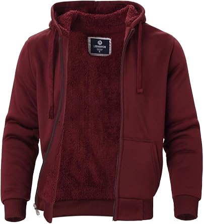 LeeHanTon Heavyweight Hoodies for Men Jackets Comfy Sherpa Lined Zip Up Hoodie Coats with Pockets Outerwear