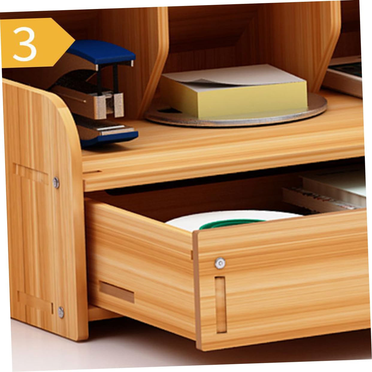 Cabilock Organizer Scrivania in Legno Massello con Scomparti Multipli Porta Penne Grande Capacità per Ufficio e Casa Design Semplice e Moderno in Ciliegio
