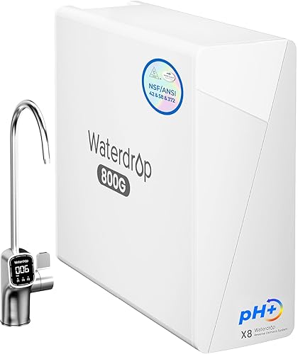 Waterdrop Sistema de ósmosis inversa sin tanque de pH mineral alcalino X8, certificado NSFANSI 42 y 58 y 372, filtro de agua RO 800 GPD, sistema de