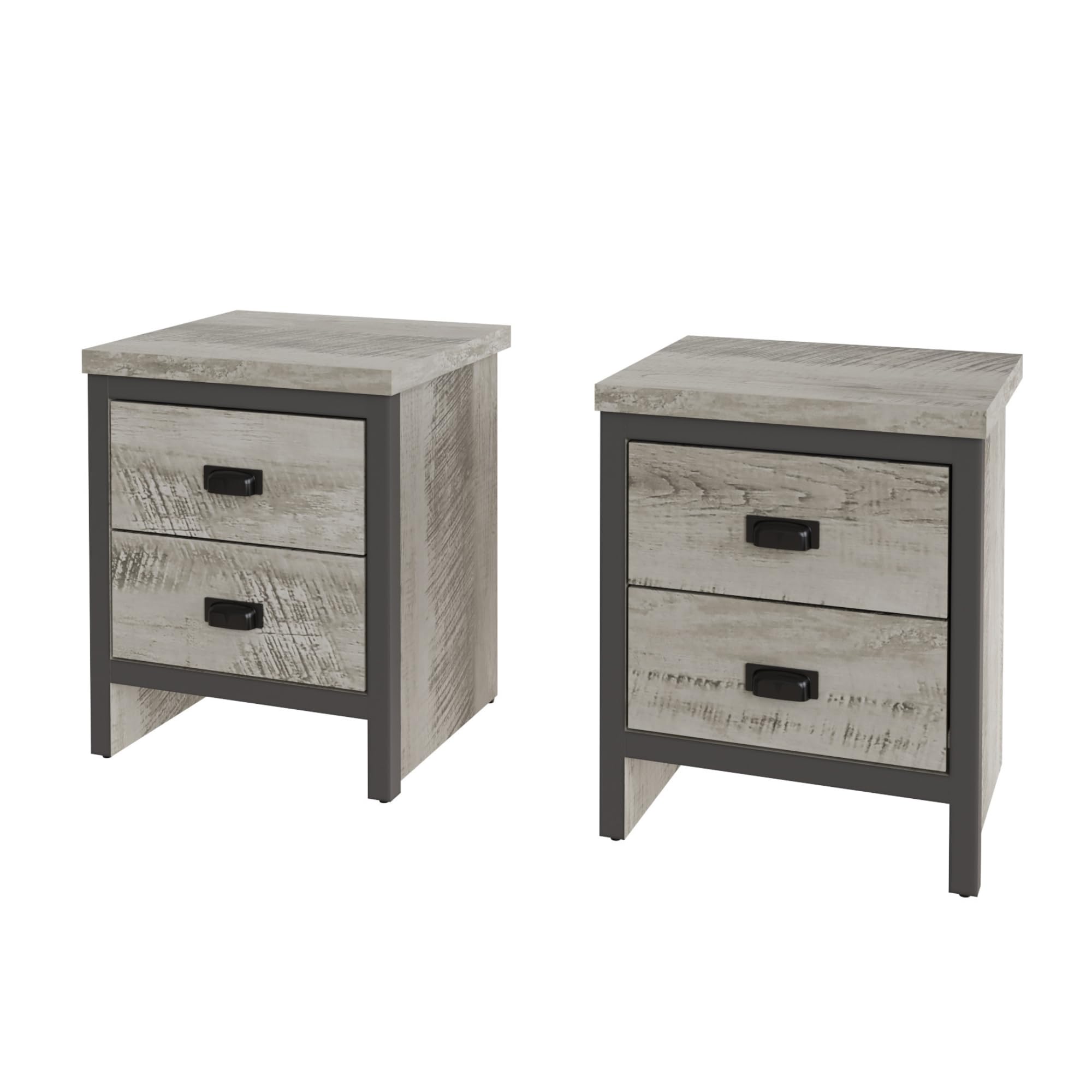 GFW Boston 2 Drawer Bedside Table - Grey - Contemporary Urban Style - Particle Board - H:52.2 x W:43.0 x D:39.3 cm