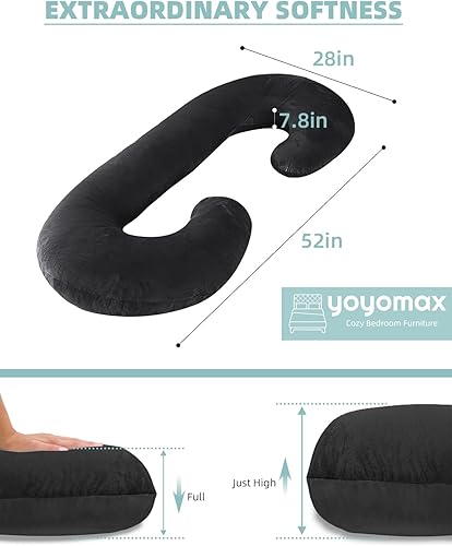 Miniatura 6 de TINKLE WELL Almohadas de embarazo en forma de C, almohada de embarazo de espuma viscoelástica, almohada de maternidad de cuerpo completo con funda