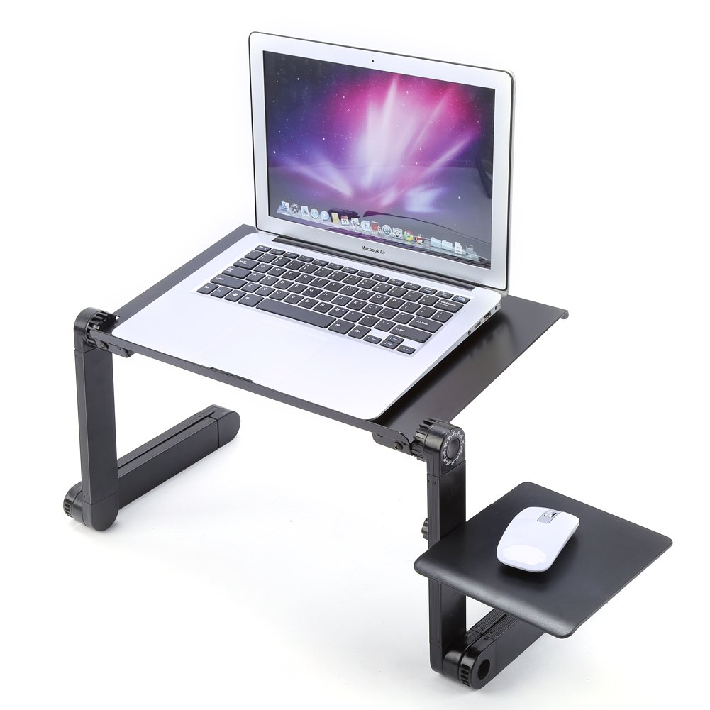 Supporto per Laptop con Ventola, Tavolino da Letto per PC, Supporto Portatile Leggero Pieghevole e Regolabile per Computer, Tavolo per Laptop in Alluminio con Vassoio per Mouse, per Letto, Divano