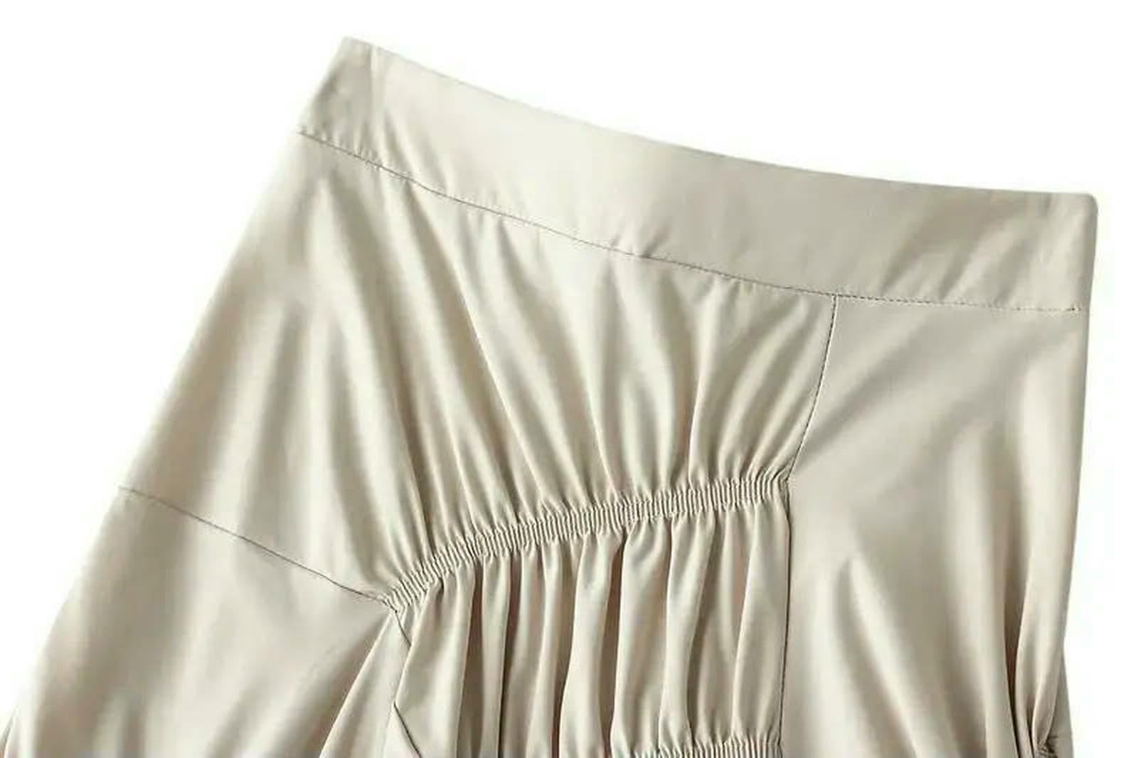 CHENSHI Gonna Lunga Elegante A Pieghe Vita Elastica Gonne Casual di Media Lunghezza Donna Primavera Autunno-Albicocca-Taglia Unica