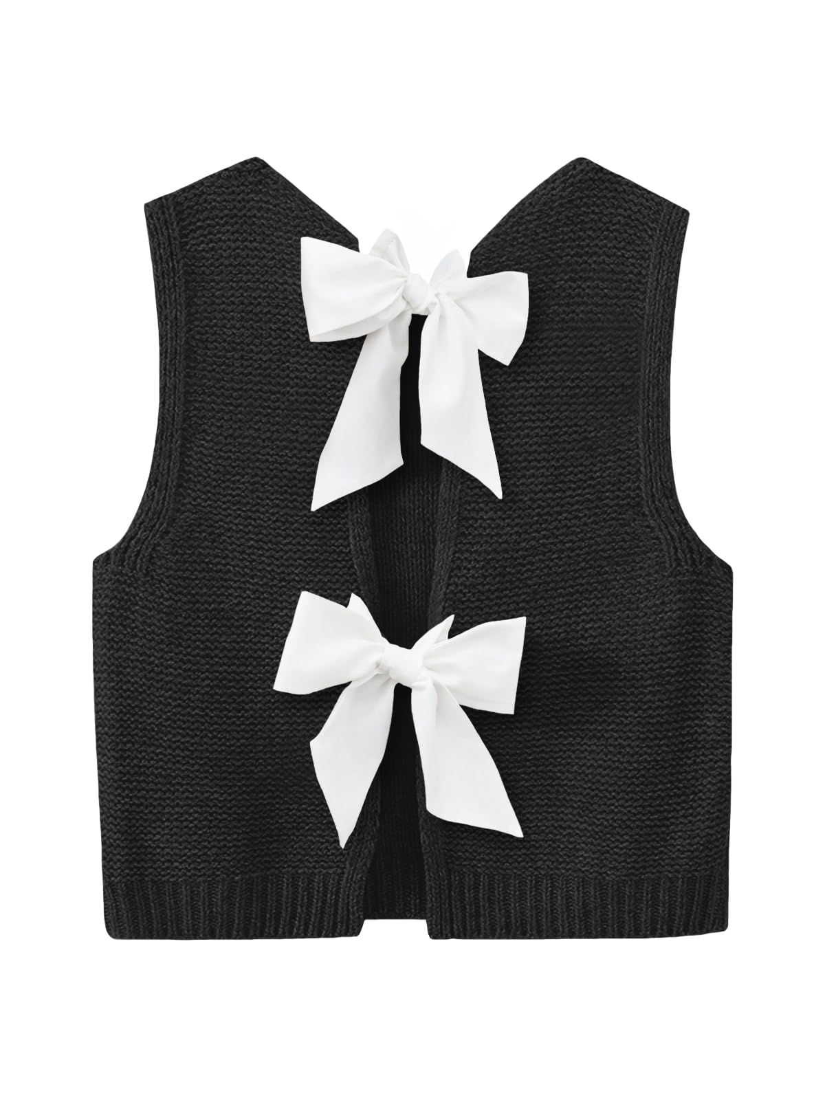 Imily Bela Womens Sweater Vest Top Summer Bow Tie Back Sleeveless Casual Knit Crop Tank Tops