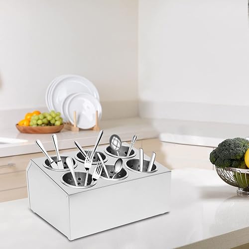Miniatura 6 de Soporte de cubiertos de 6 agujeros comercial de acero inoxidable cilindro de cubiertos de restaurante, organizador de utensilios para el hogar, uso
