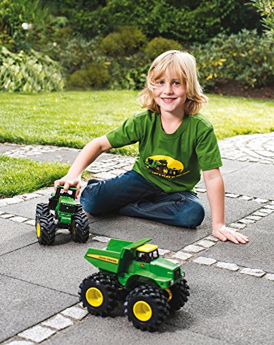 TOMY Kipplaster "John Deere Monster Treads" in Grün - Traktor mit Sound und Rüttelfunktion - hochwertiges Baustellen Spielzeug aus Kunststoff - ab 3 Jahre – Bild 3
