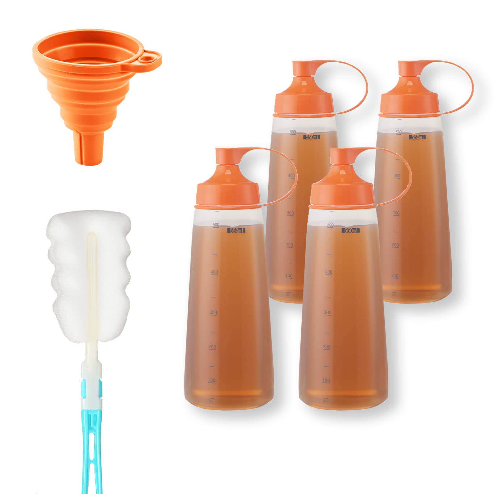 TOCKONIMN Condiment Squeeze Squirt Bottles for Sauces Plastic - (4pcs, 19oz) Ketchup Bottles with Top for Paint Cooking Liquids Sauce Dispenser