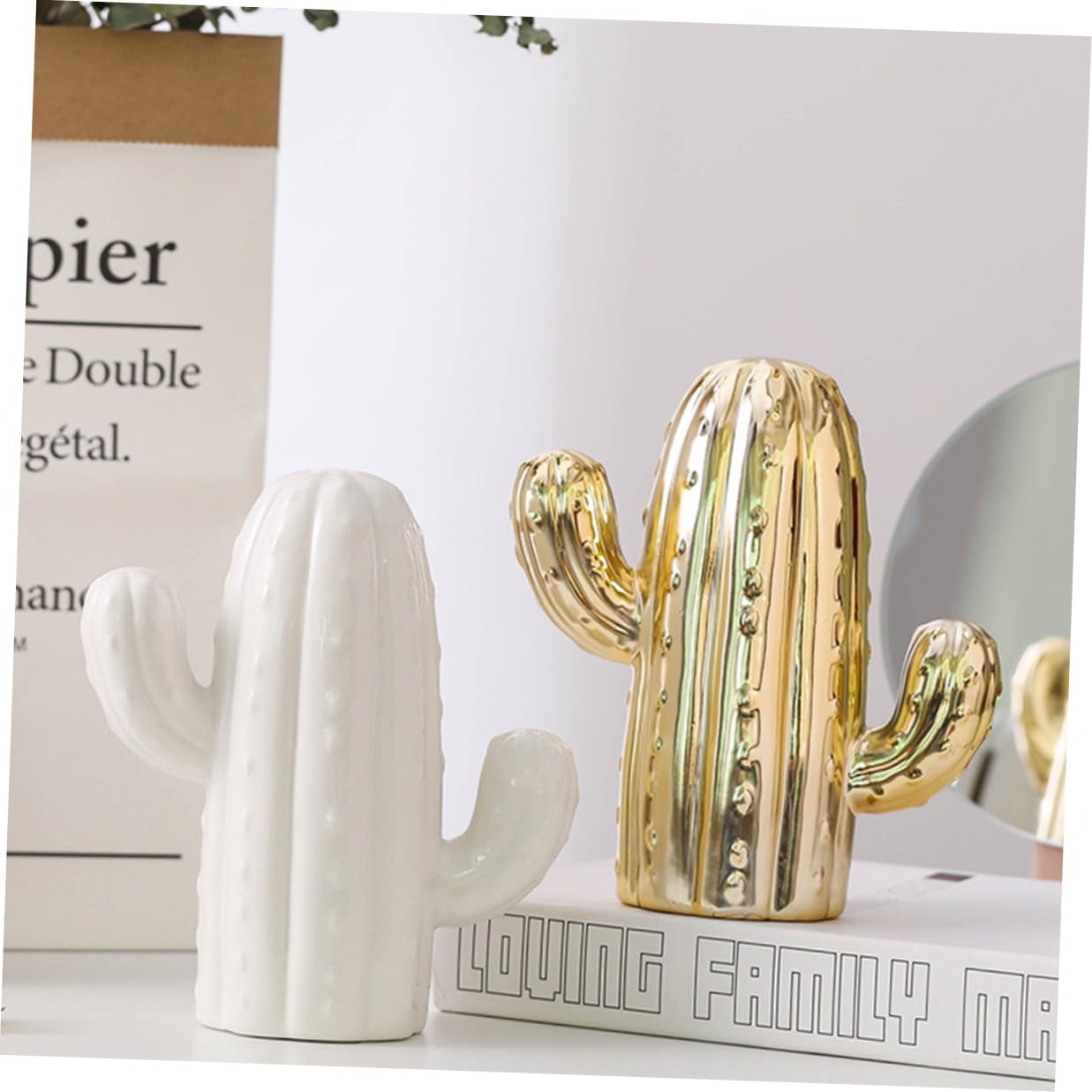 Supvox Nordischer Spardose Kaktus aus Goldener Keramik Einfache Münzaufbewahrung für Wohnzimmer und Schlafzimmer Kreative Dekoration und Praktisches Geschenk
