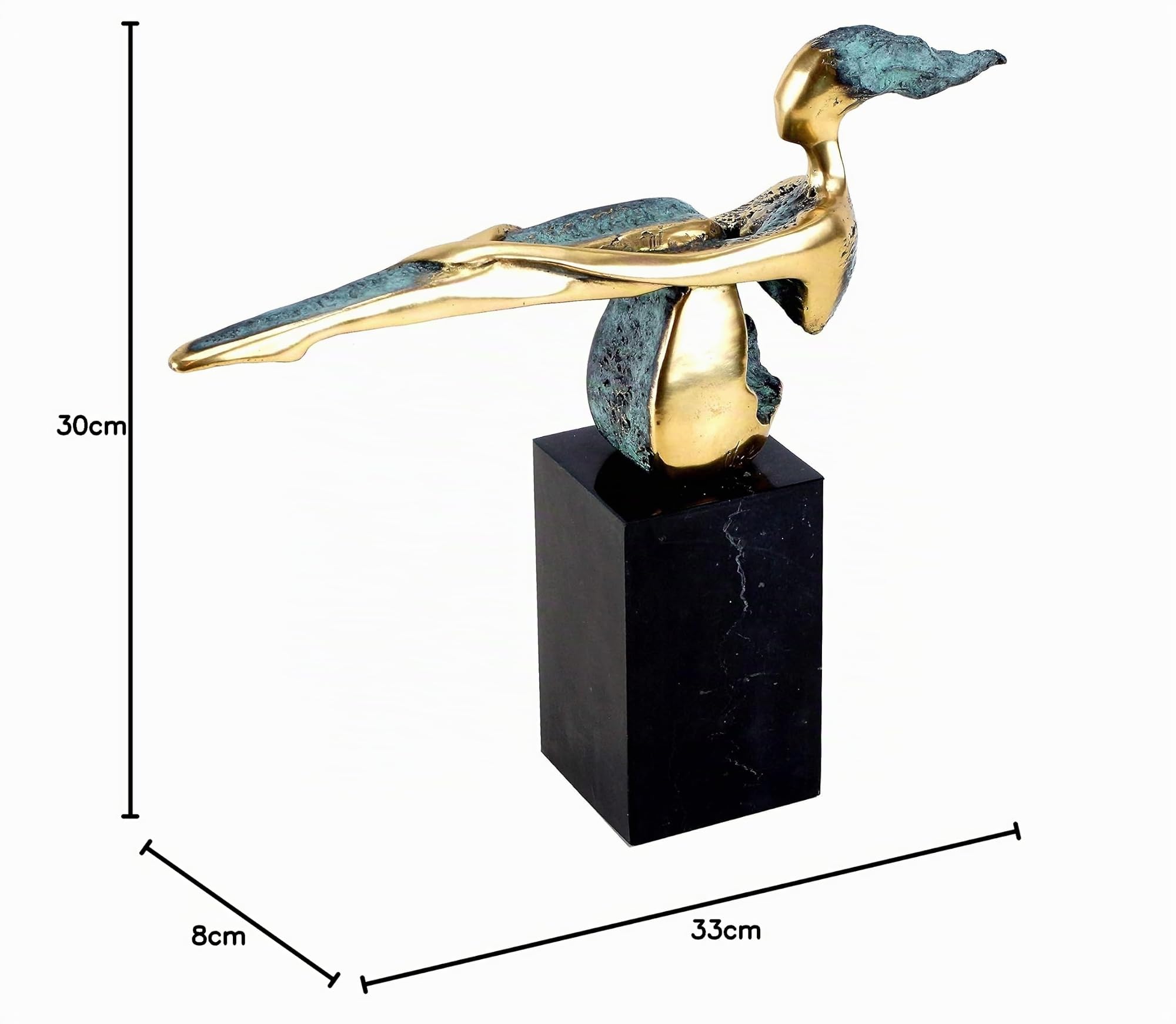 Kunst & Ambiente - Modern Art - The Sitting One - Moderne Bronzefigur - signiert Nick - Bronzeskulptur auf Mamorsockel - Höhe: 30 cm - Gold - grüne Patina - abstrakte Plastik
