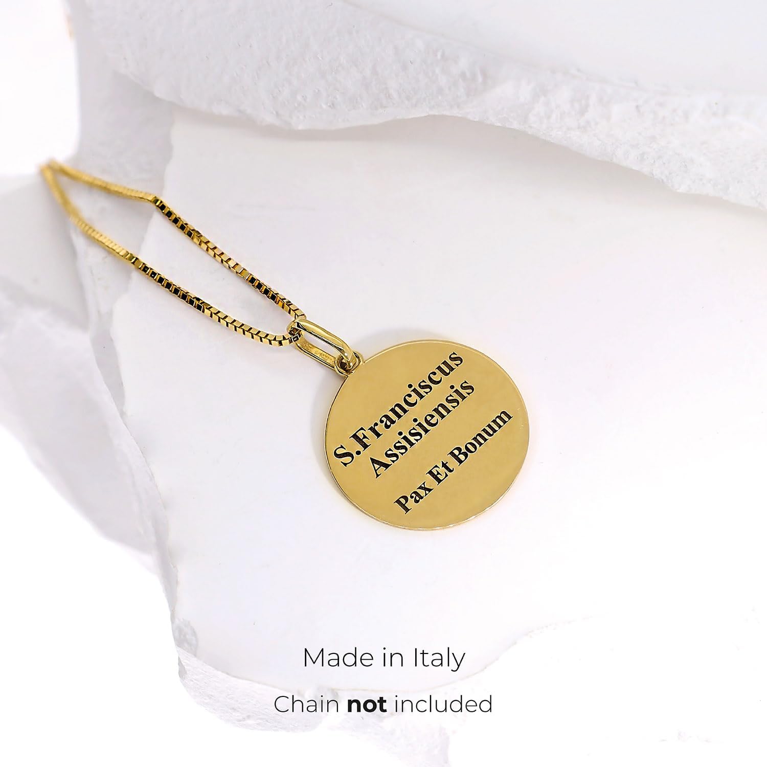 forme di Lucchetta - 14k Solid Gold Saint Francis of Assisi Medal - 'Pax Et Bonum' - Authentic Italian Made Religious Jewelry for Men & Women, 15mm, Pendant Only - Image 6