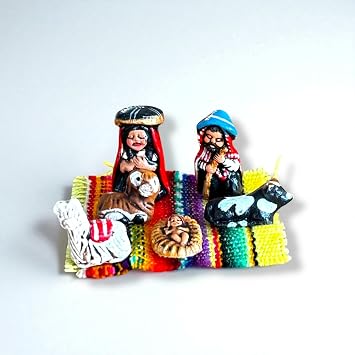 Tiny Peruvian Nativity Scene 6 pcs set 1 tall, Christmas Decor Xmas ornaments, holy family ethnic figurines, ornaments gift decorations