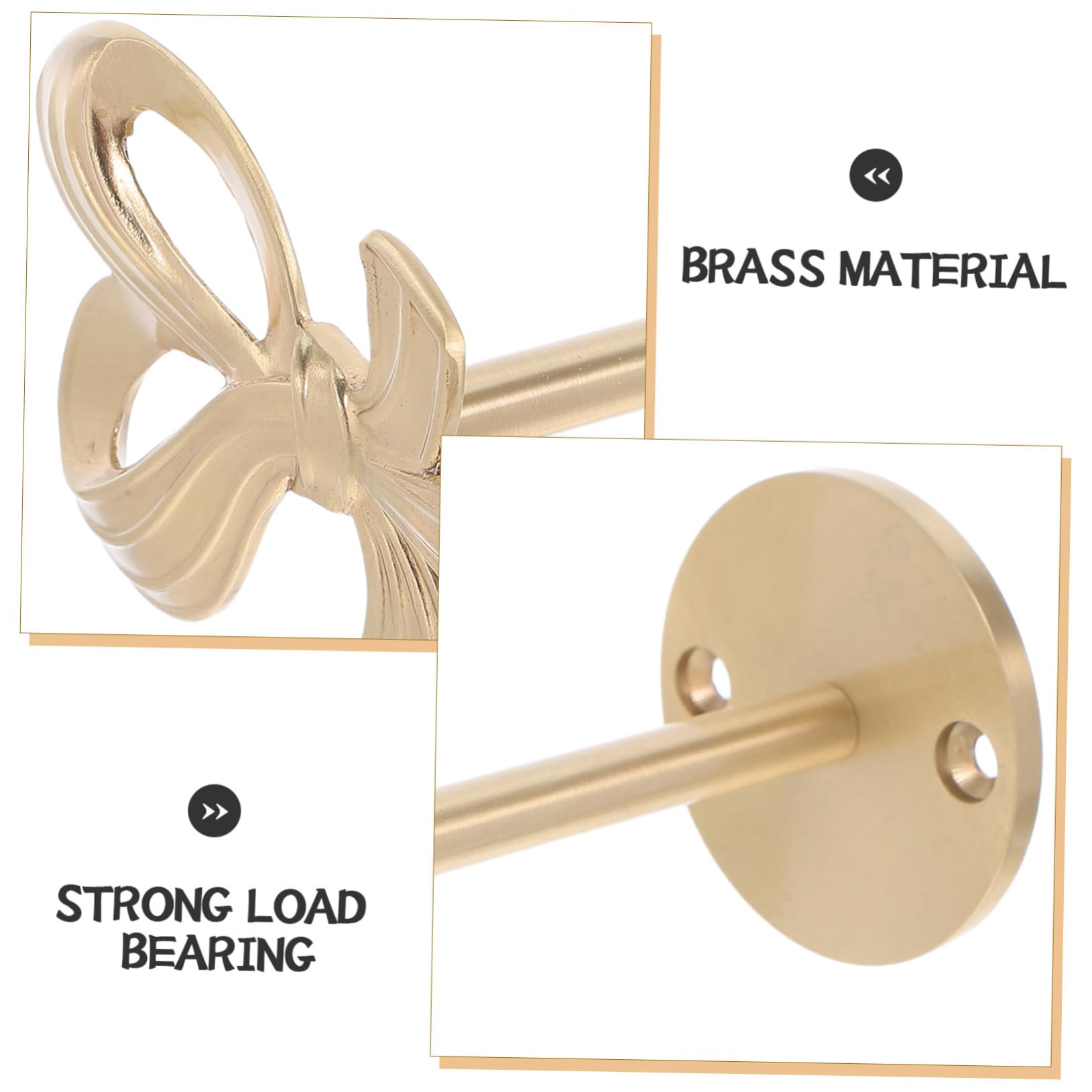 VICASKY Bow Brass Curtain Holdbacks Wall Mounted Bowknot Hooks for Drapery Tiebacks and Hat Organizer Metal Holders for Bedroom Living Office Decoration
