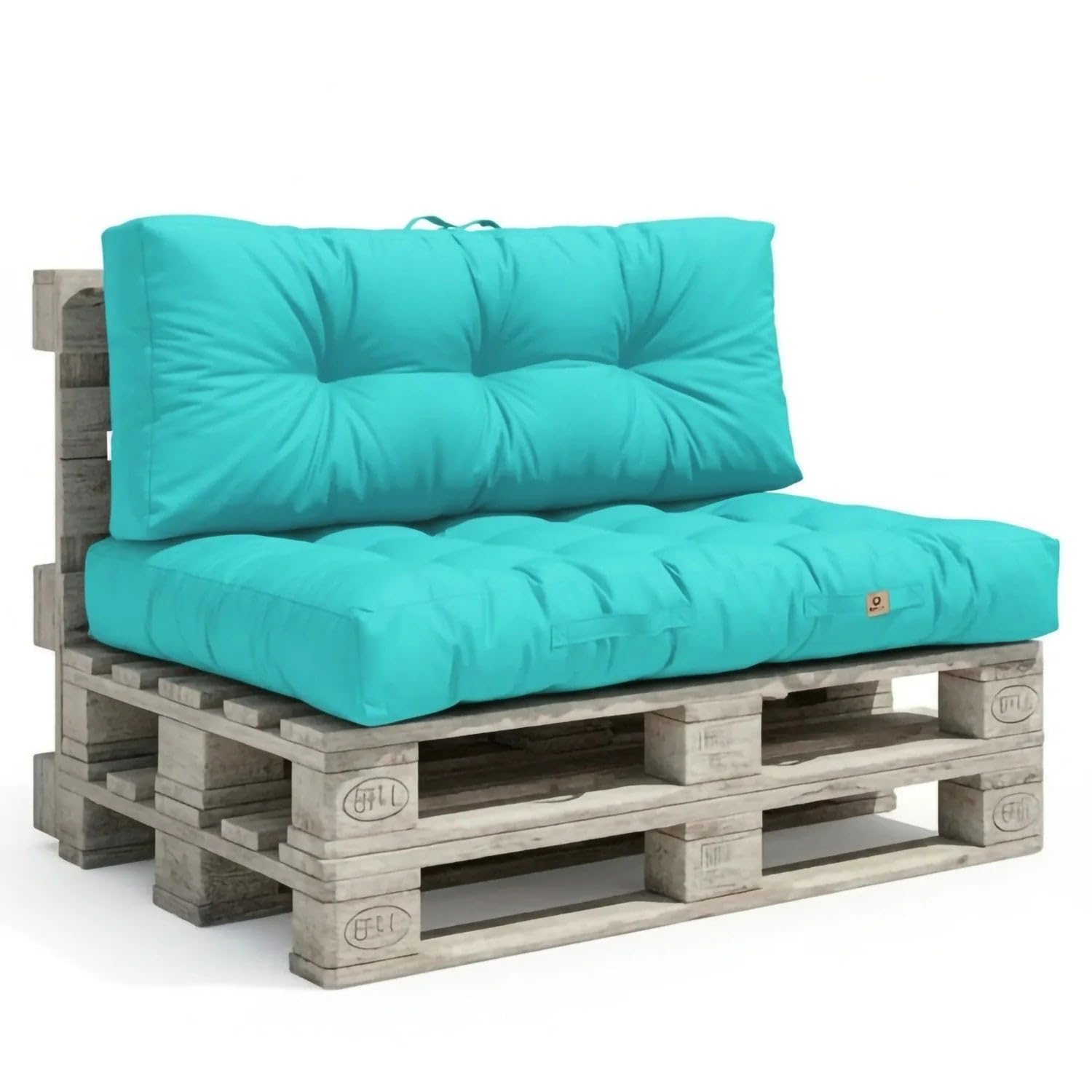 Cojines para palets - 120x80cm -Cojines palets de Respaldo y de Asiento - Acolchado, Impermeable y Anti-UV - Azul Caribe - DÉCO Arts