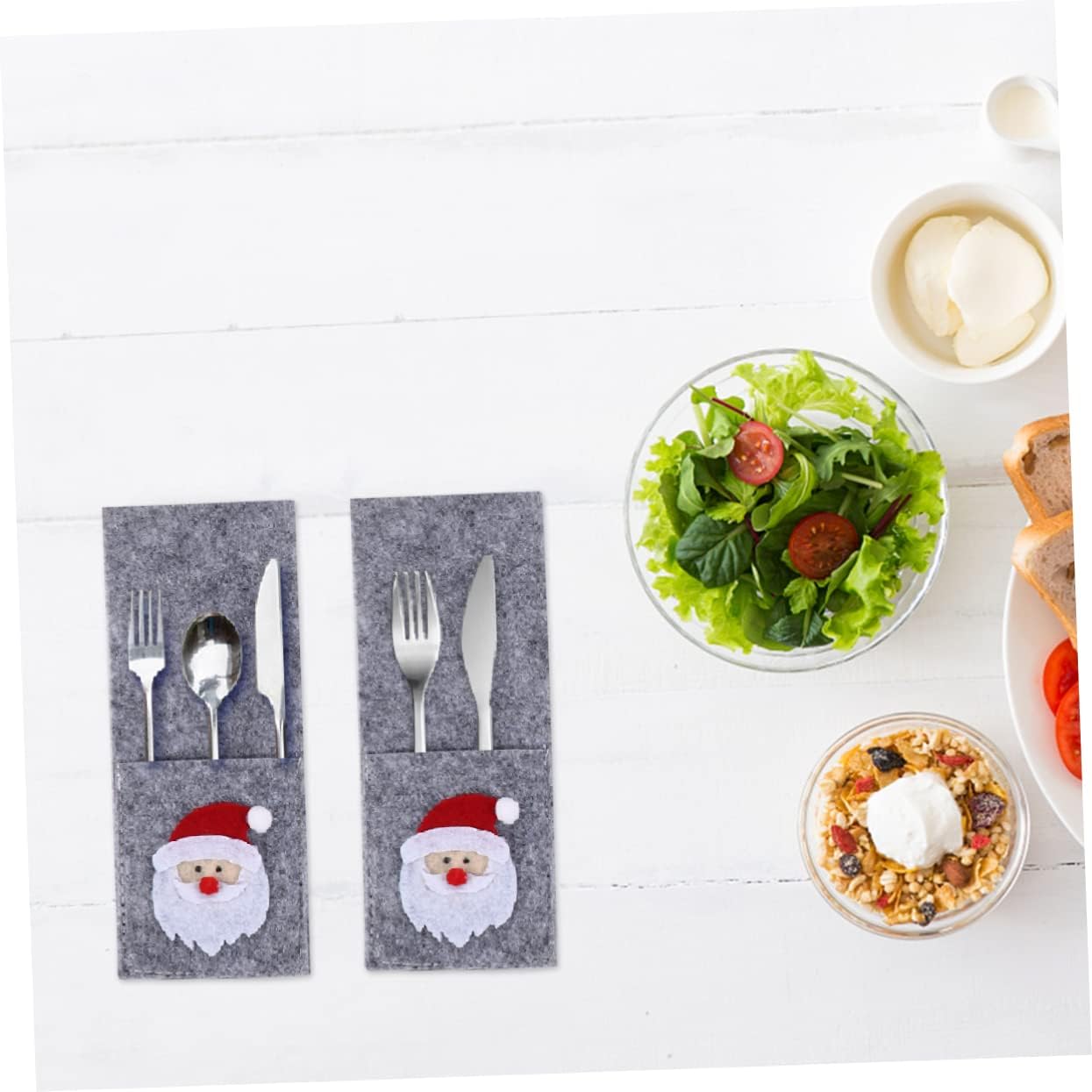 Christmas Tableware Cover 4pcs Cloth Square Cutlery Storage Xmas