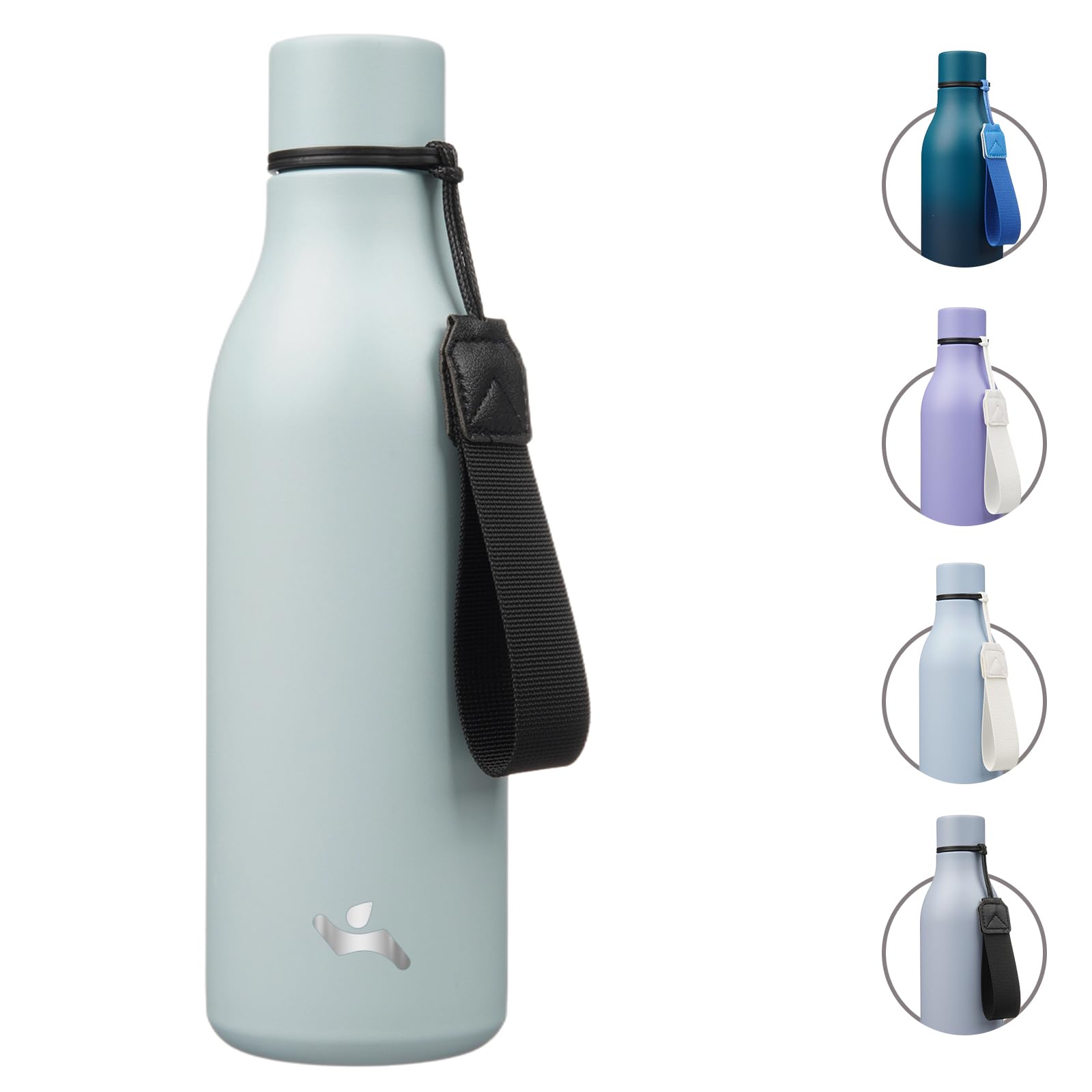 Konokyo 18 oz Insulated Stainless Steel Metal Water Bottle with Strap | BPA-free, leak-proof, dishwasher-safe reusable bottle with strap for gym, school, hiking, outdoor travel &amp; hydration