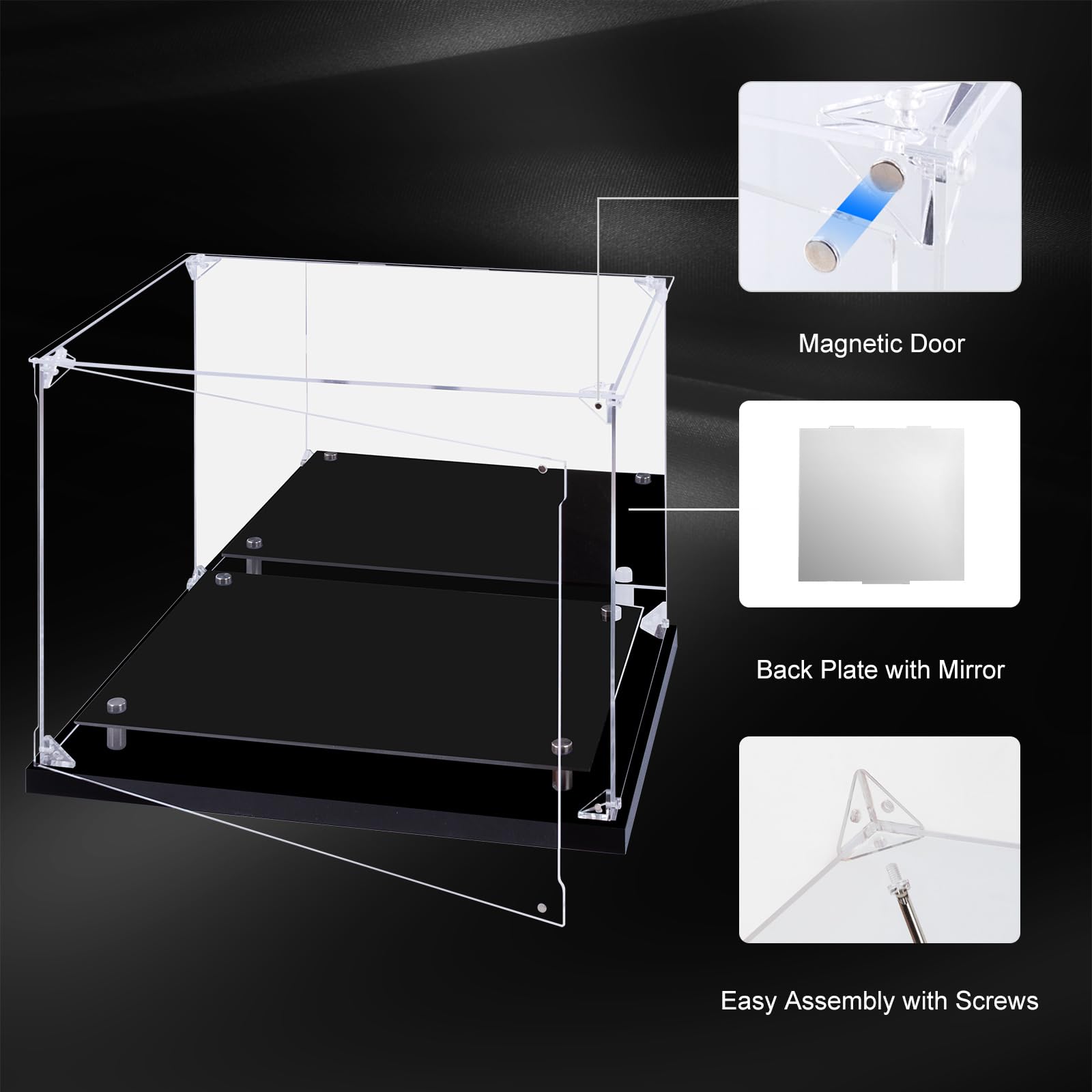 Vitrina de casco de fútbol, vitrina de acrílico con parte trasera de espejo, a prueba de polvo, transparente para coleccionables, figuras, Lego, modelos, juguetes (38 x 29,2 x 31 cm)