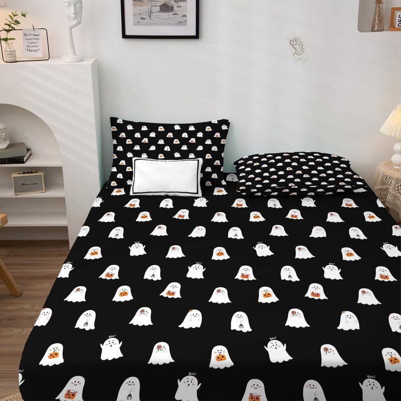 Miniatura 2 de Helloween - Juego de sábanas tamaño Queen, sábanas y fundas de almohada, 100% microfibra, bolsillo profundo, incluye 1 sábana encimera, 1 sábana