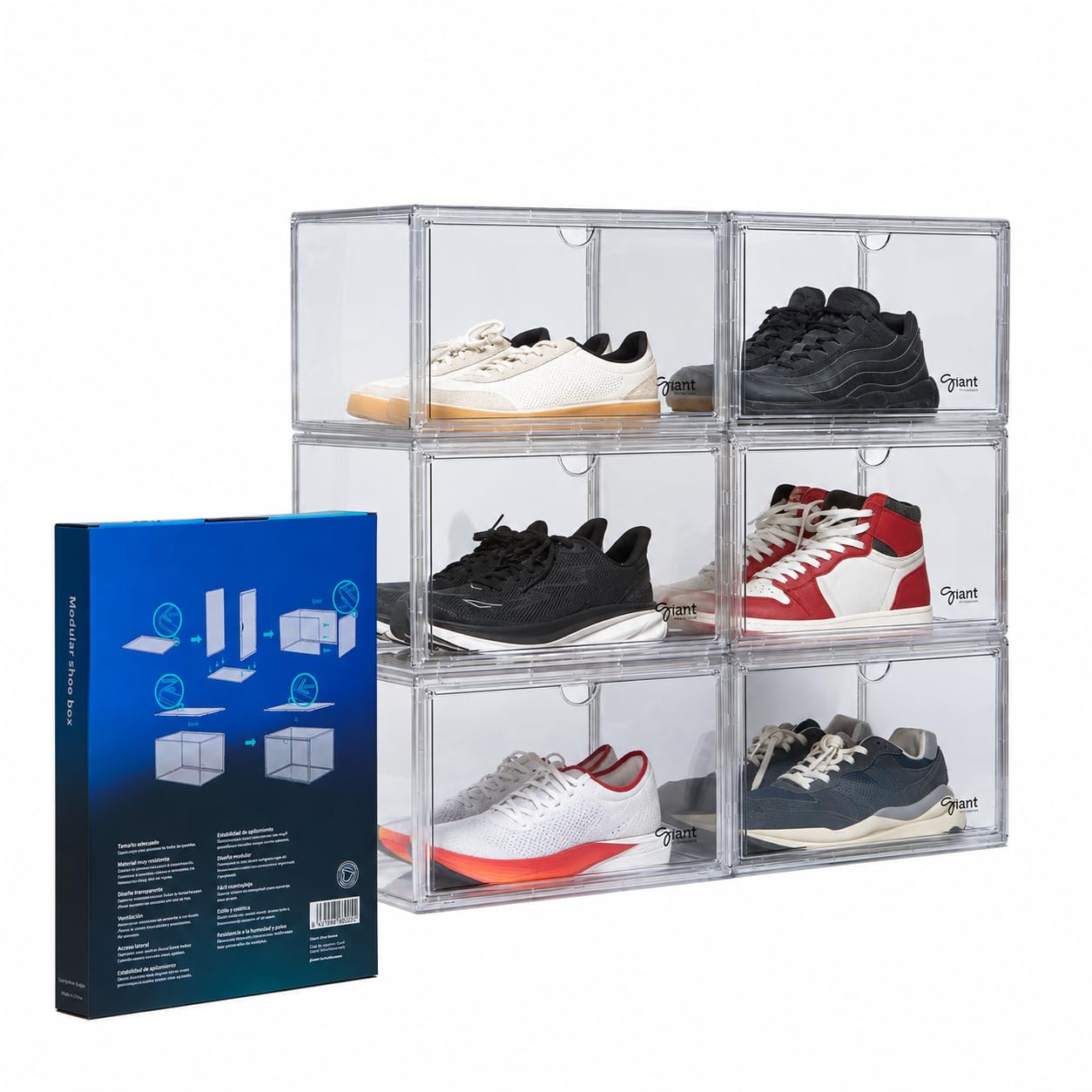 5 Cajas Almacenaje Zapatos Acrílico Super Transparente | Transpirable | Marca Española | Material Premium | Apilable | Estética Moderna | Organizador de Zapatos