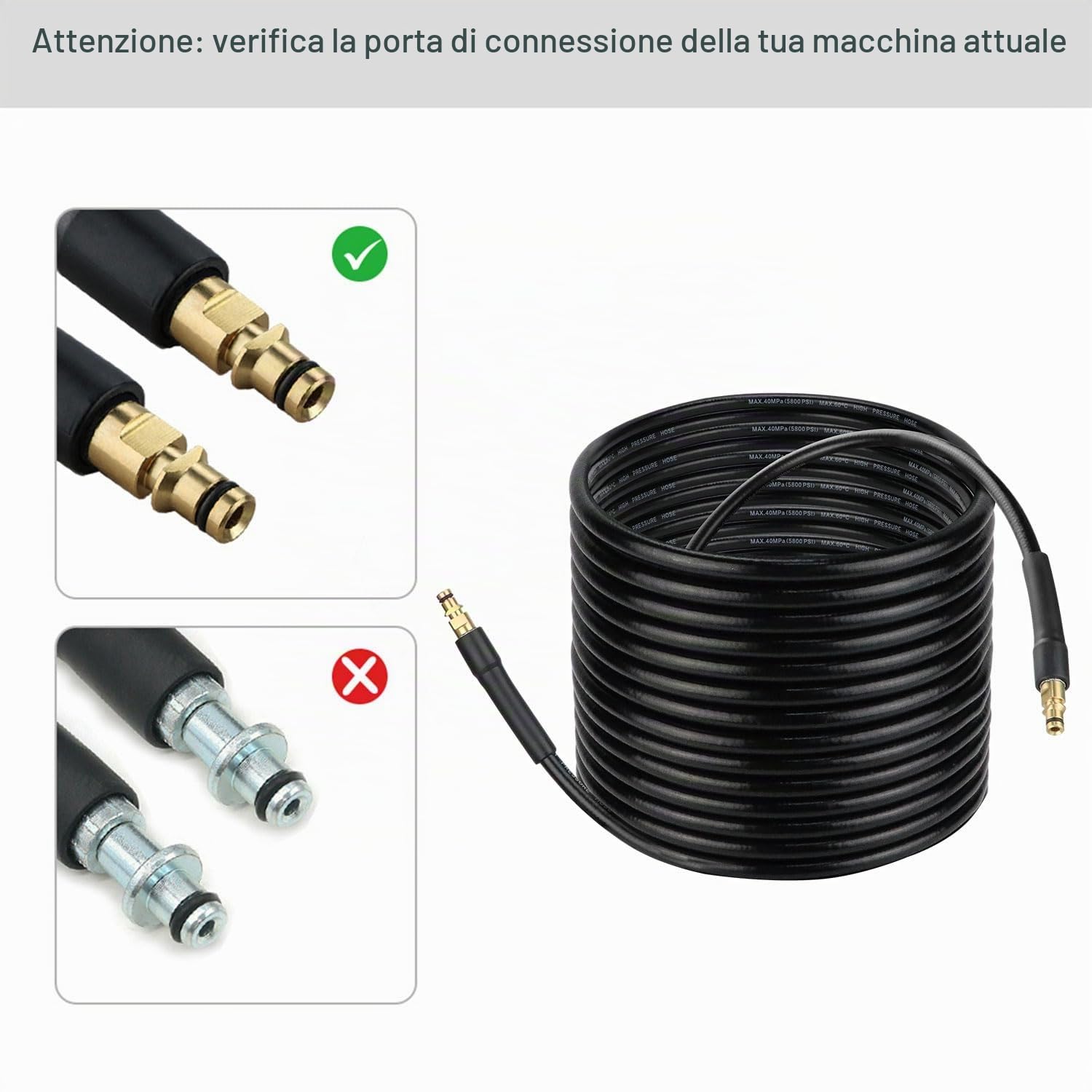 10 m Tubo ad alta pressione per idropulitrice Karcher K2 K3 K4 K5 K6 K7, tubo di ricambio ad alta pressione 400 bar con connettore rapido, tubo per lavaggio a getto per pulizia auto, strada, giardino