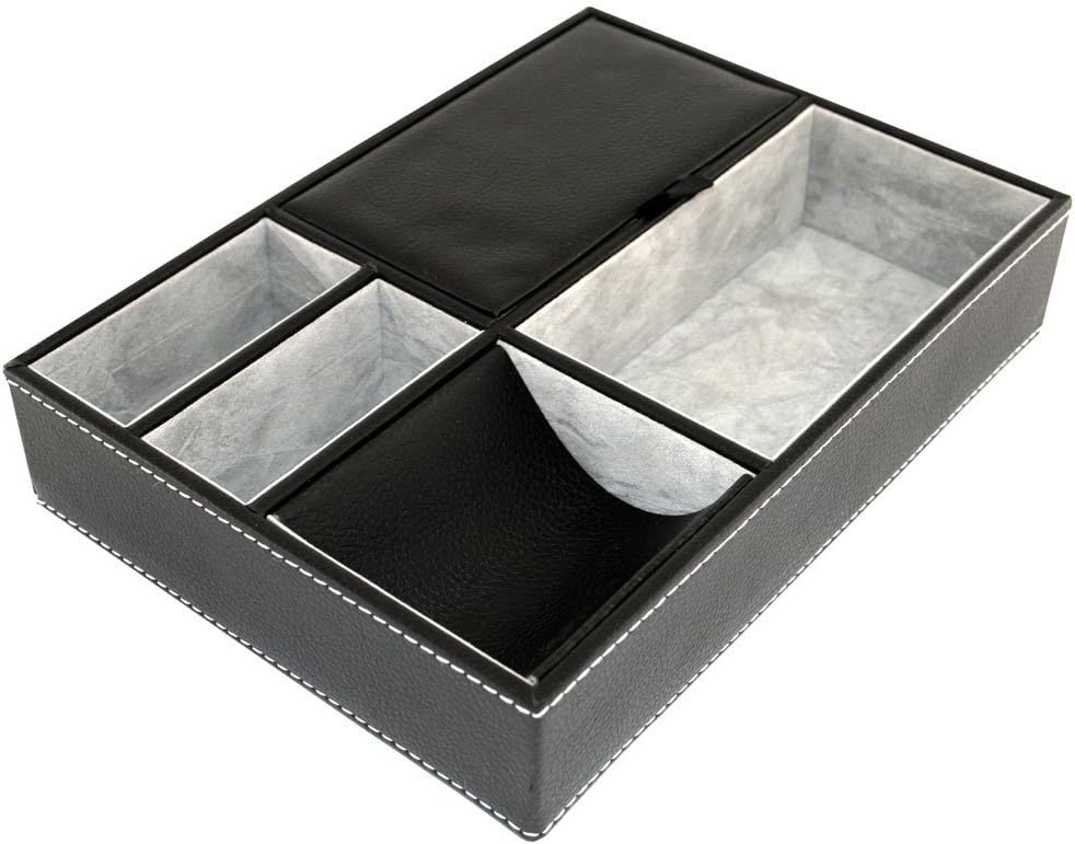 Profile Giftsยฎ 10 Inch Black Leatherette Valet Tray with 5 Compartments