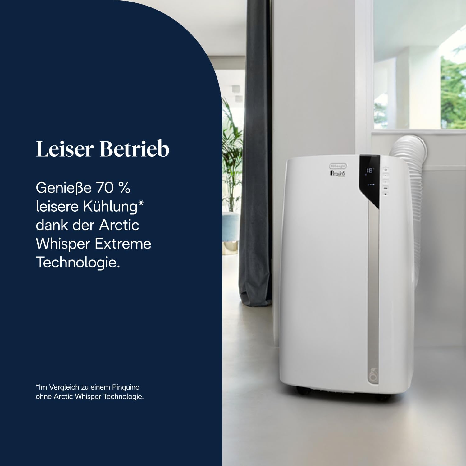 De'Longhi Pinguino Extreme - Mobiles Klimagerät, für Räume bis 33,5 m², mit Luftentfeuchter & Ventilator, 8900 BTU, Leiser Betrieb, Eco-Real-Feel, 24h-Timer, Energieeffizienzklasse A+ (PACEX93)