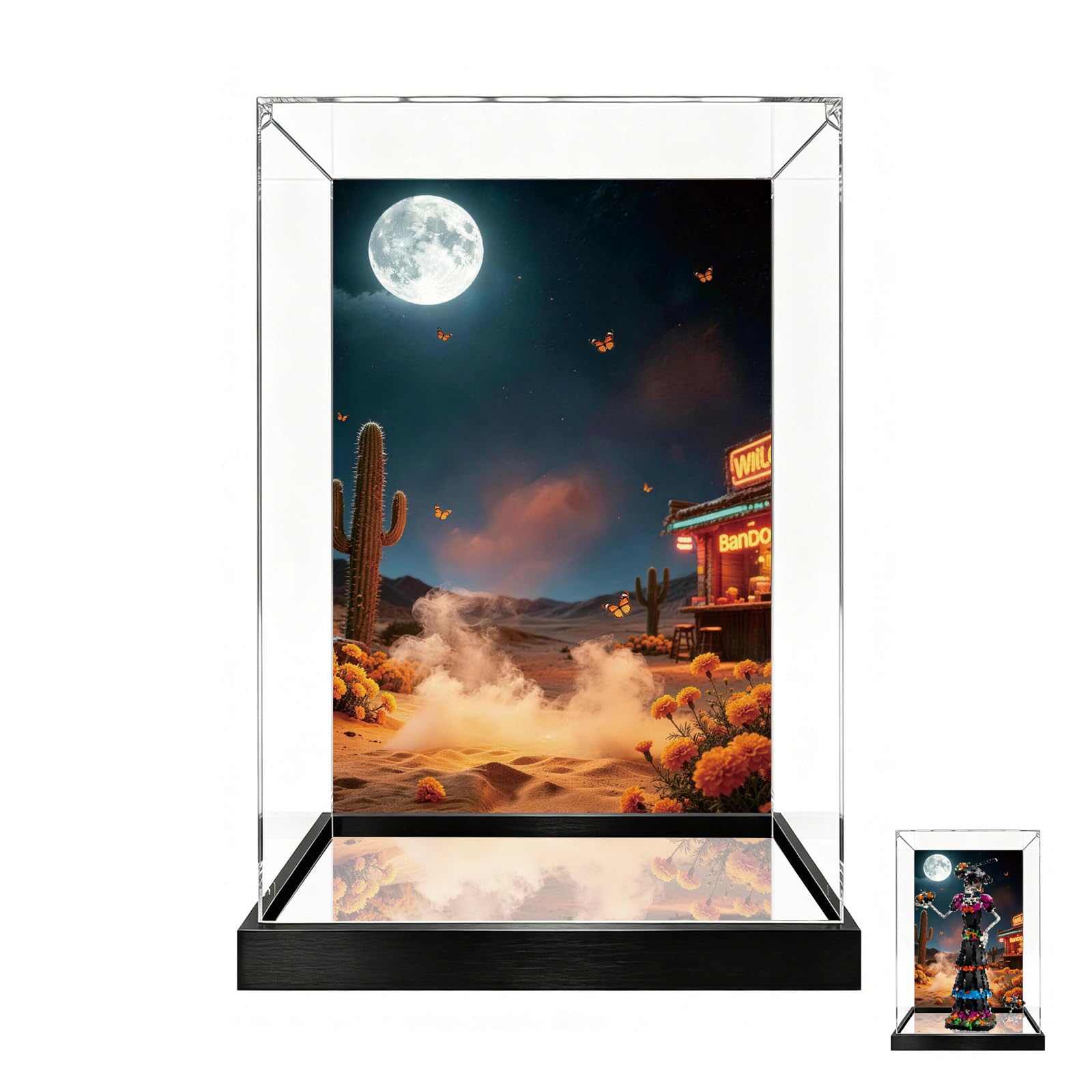 Clear Acrylic Display Case for Lego 21372 Undead Skeleton (Mirror Base+Background A)