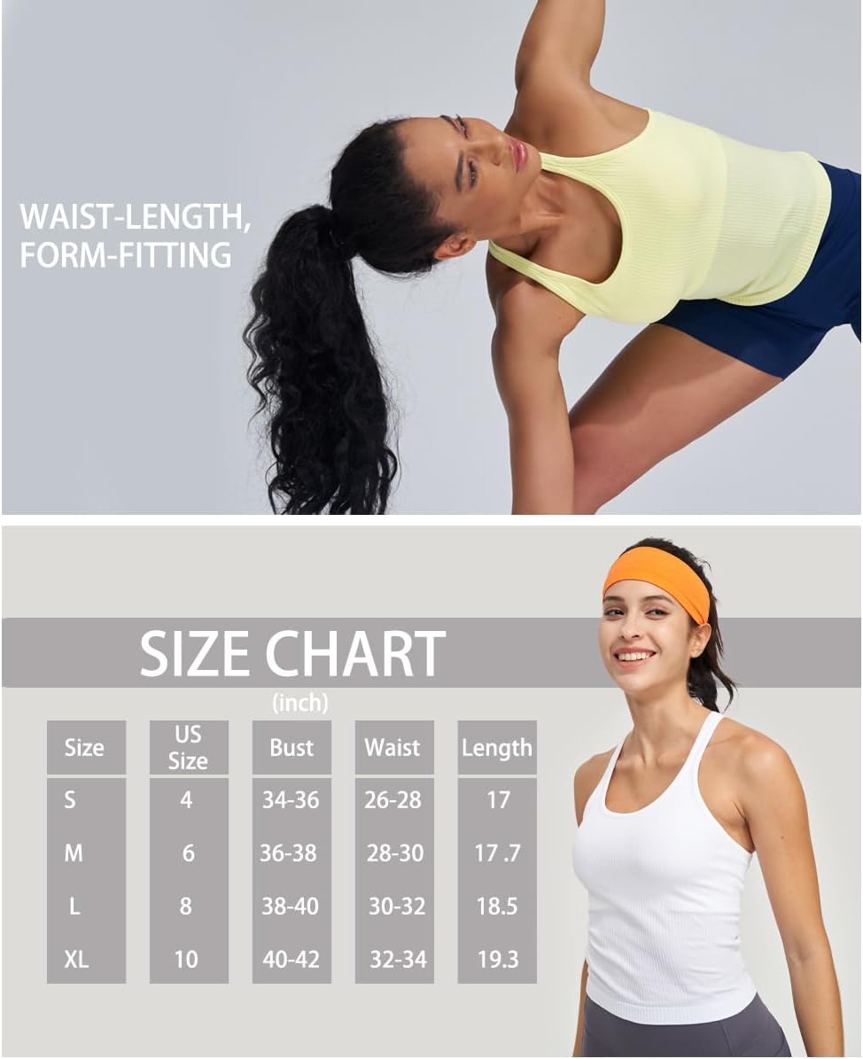 Seamless Ribbed Workout Racerback Tank Tops with Built in Bra for Women - Image 3