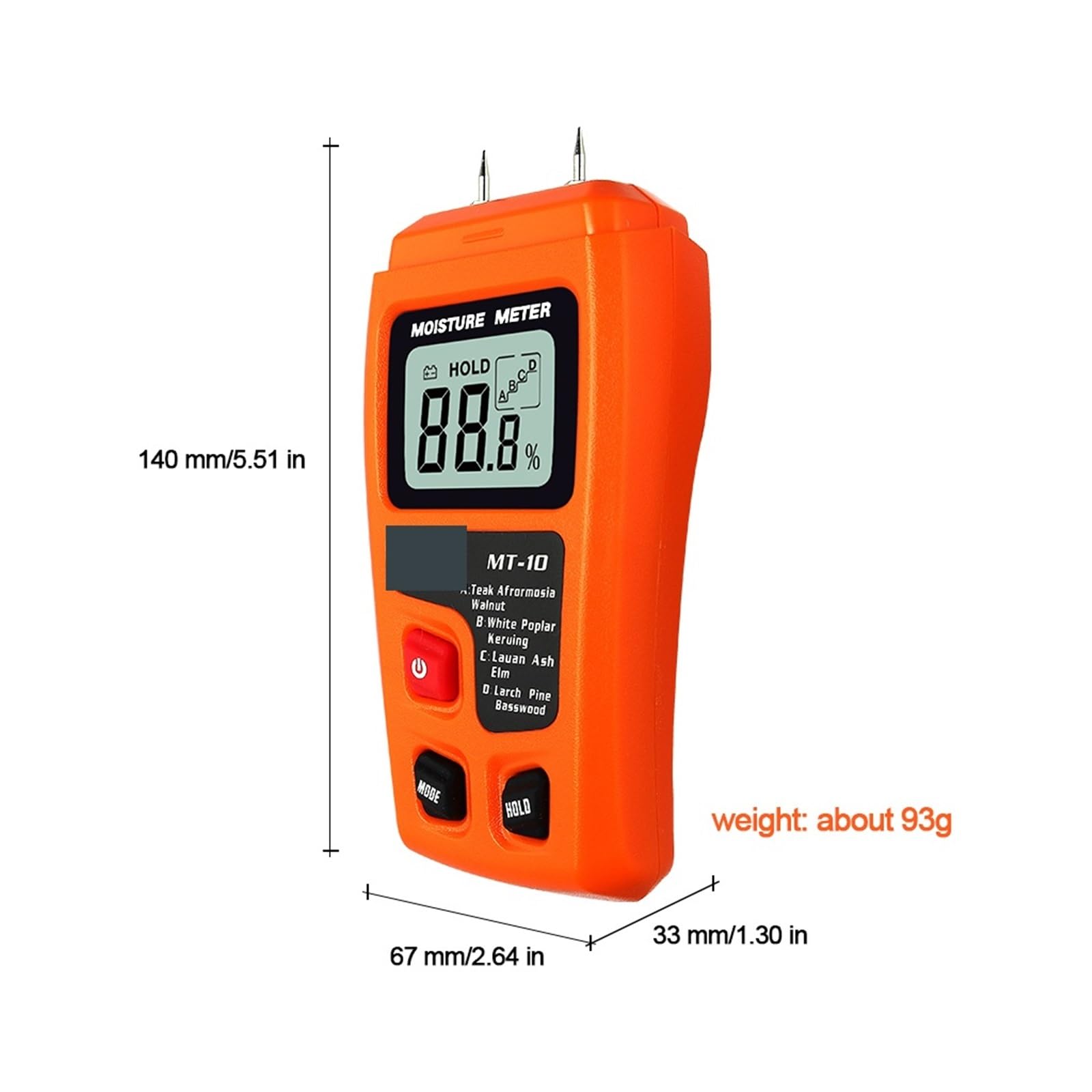 MT-10 EMT01 Misuratore di umidità del Legno Tester Igrometro Rilevatore densità'albero Grigio Arancione Piccolo Errore(Szary)