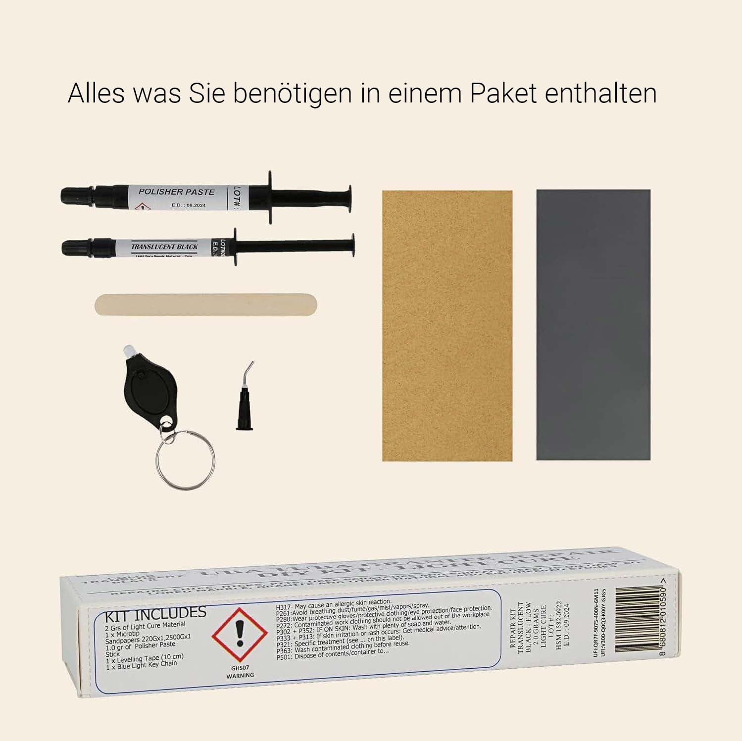 UBA Tuba Fliesenreparaturset Granit & dunkle Naturstein Reparatur-Set I Fliesen ausbessern & Arbeitsplatten mit Leichtigkeit in Minuten wiederherstellen | Für Quarz, Korian, Acryl, Fiberglas