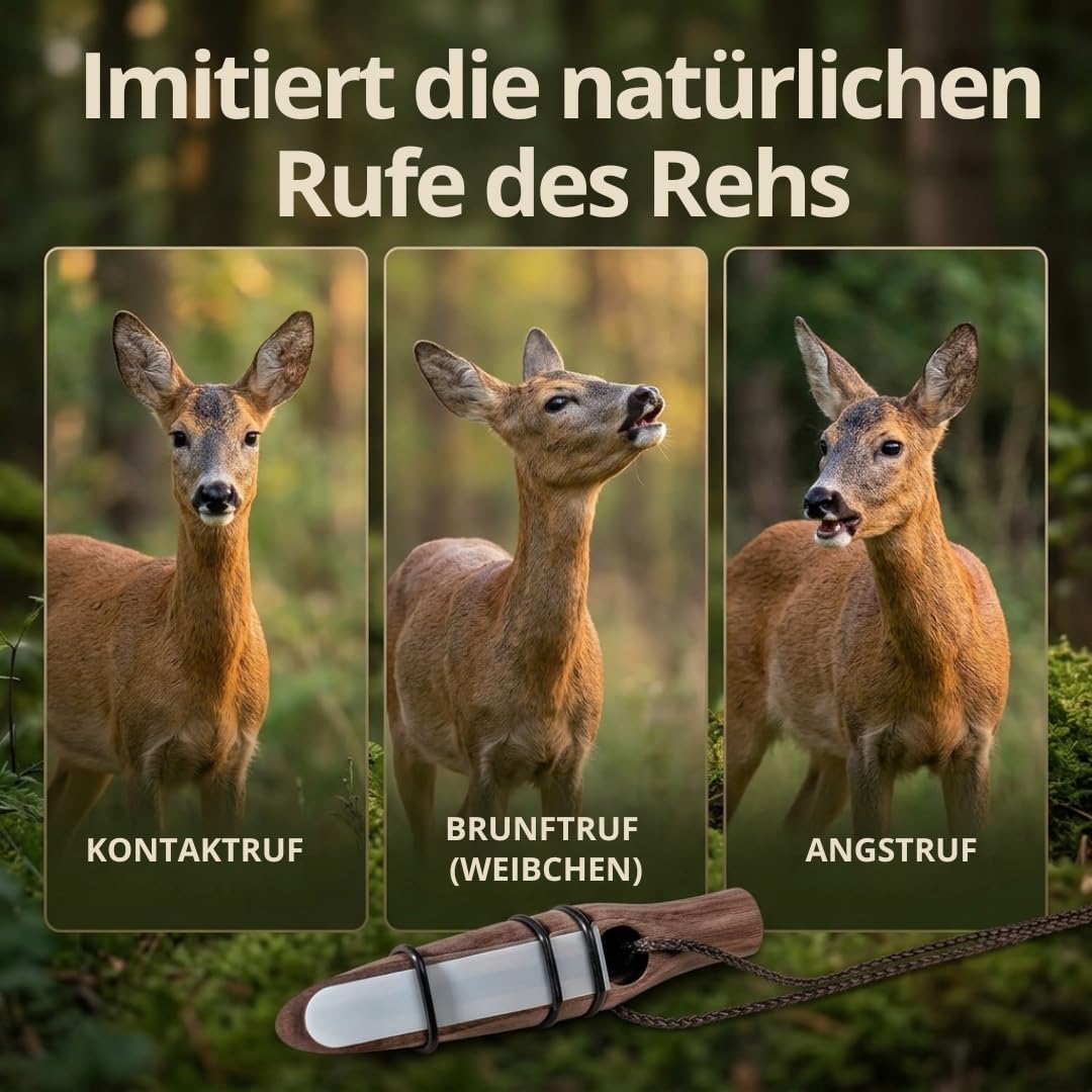 Buttolo Mundstück für Reh – Anspruch zum Nachrufen des Roches im Elch, selektives Blattieren für die Anziehung von Territorialen auf dem Hinterhof, realistische Jagdpfeife mit Seil und Anleitung | Buttolo Rehblatter Mundblatter Original