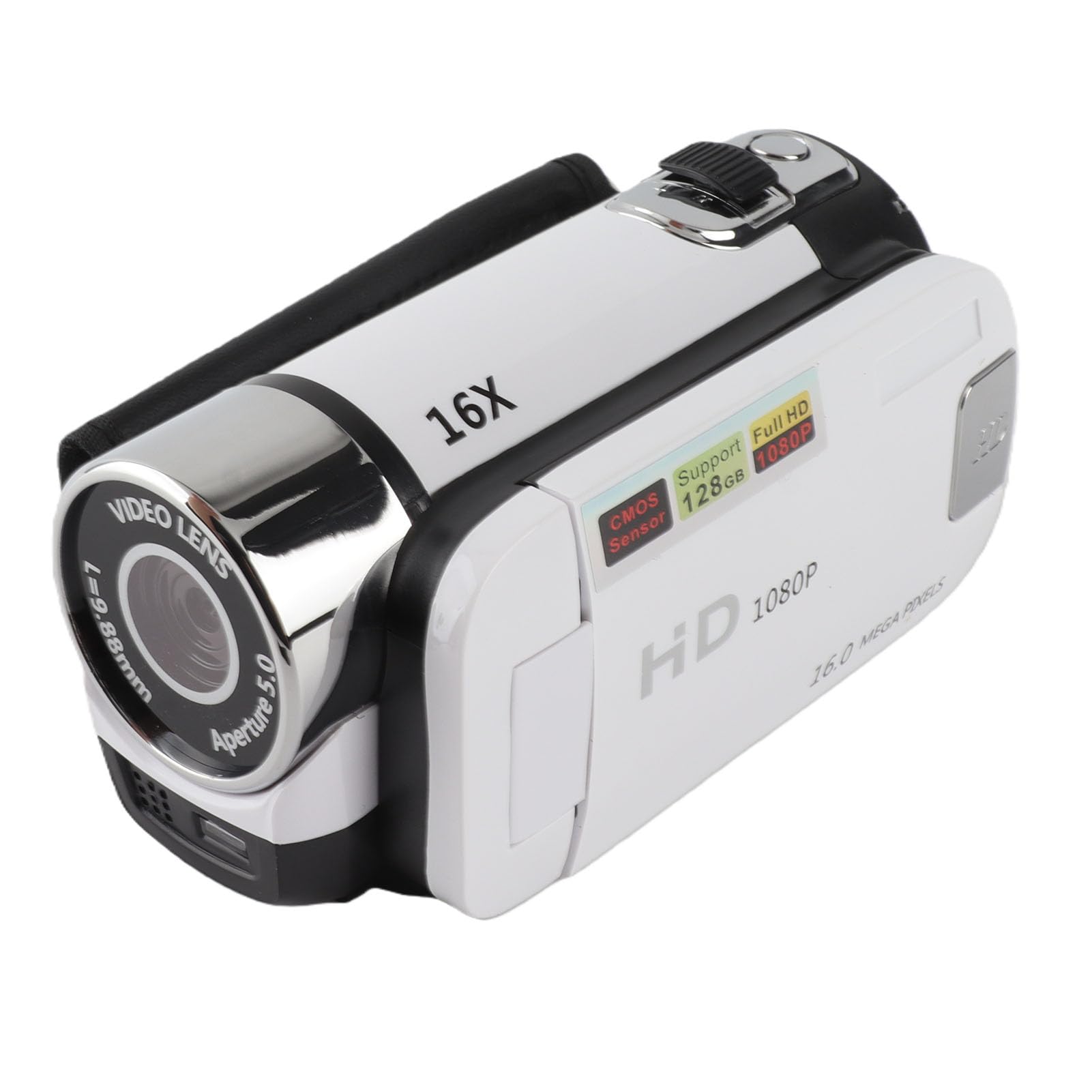 Asixxsix Videocamera con Zoom Digitale da 16 Pollici, Videocamera 1080P da 16 MP con Schermo da 2,4 Pollici con Luce di Riempimento, Uscita USB, Supporta Selfie e Microfono Esterno (WHITE)