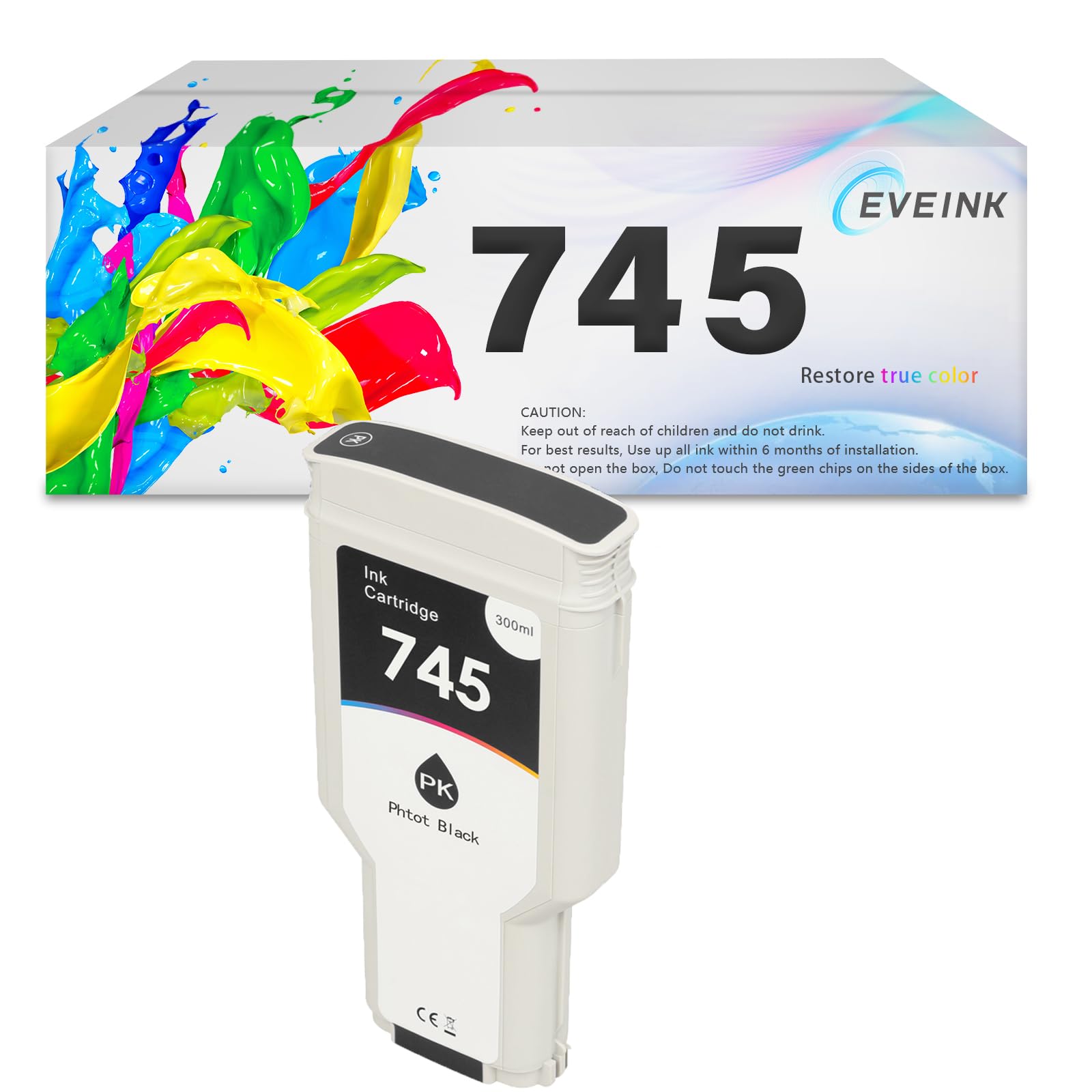 EVEINK 745 Ink Cartridge Replacement for 745 Photo Black Ink Cartridge (F9K04A) Work for DesignJet Z2600 Z55600 Postscript Printers 300ml