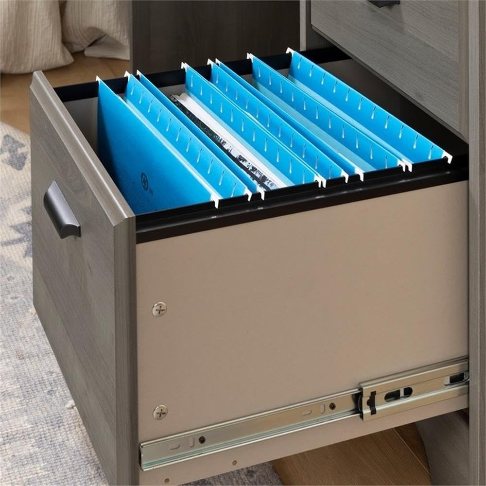 BOWERY HILL Rustic Computer Desk with Keyboard Tray, Modern Wood Writing Desk with Drawers and Shelves for Home Office, Dark Grey