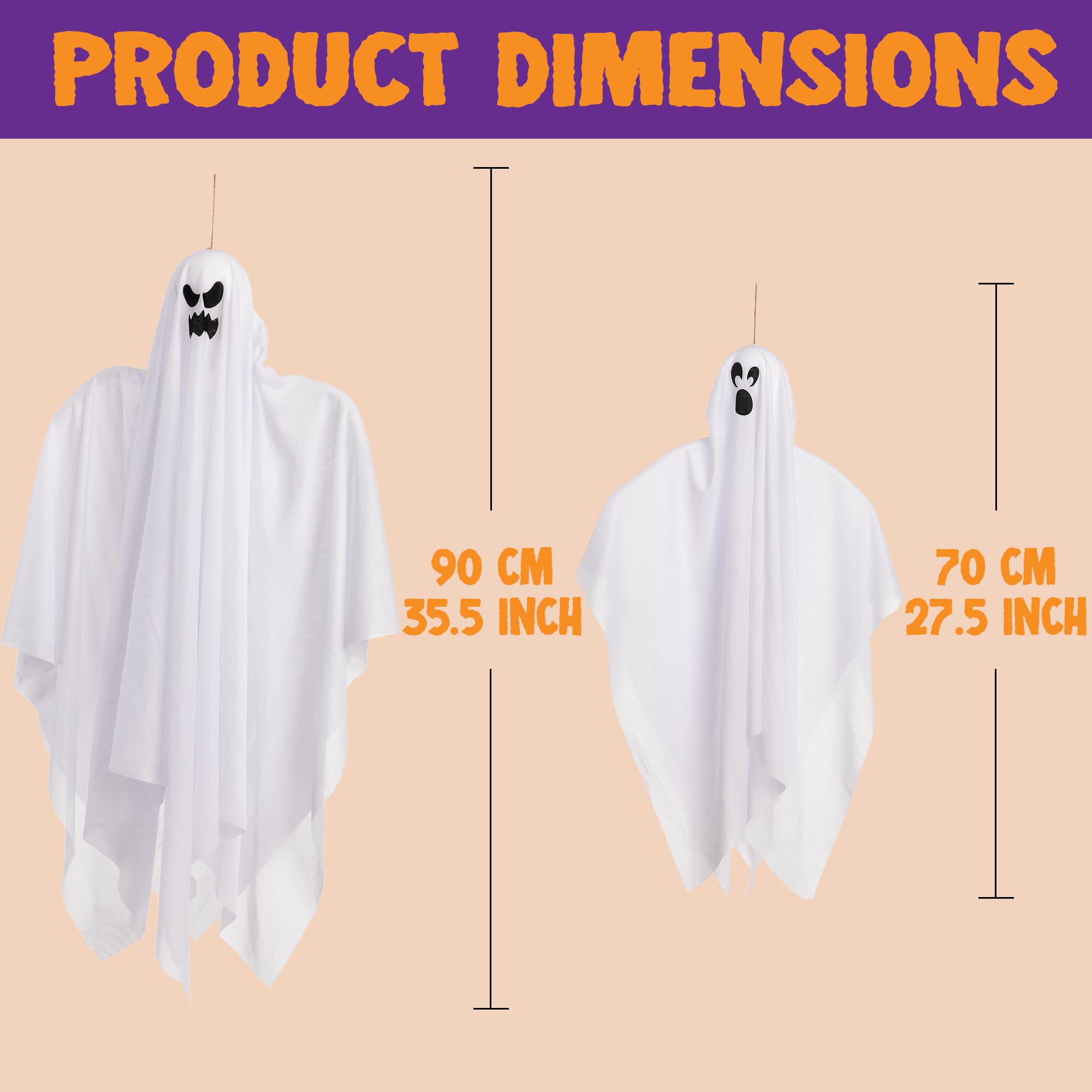 Wiszące duchy na Halloween, świecące w ciemności, różne rozmiary, do dekoracji, na imprezę Halloween, na podwórko, patio, trawnik, ogród, dekoracja imprezowa, 3 szt.