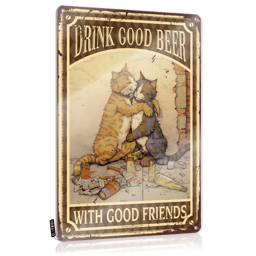 MWFKKADDB Bar Tin Signs Vintage Cat Drink Good Beer With Friends Tin Sign Vintage Wall Decorretro Room Decorabove Bed Decor For Bedroomkitchen Witch Cheers Tin Sign Beer Decor(20X30CM)