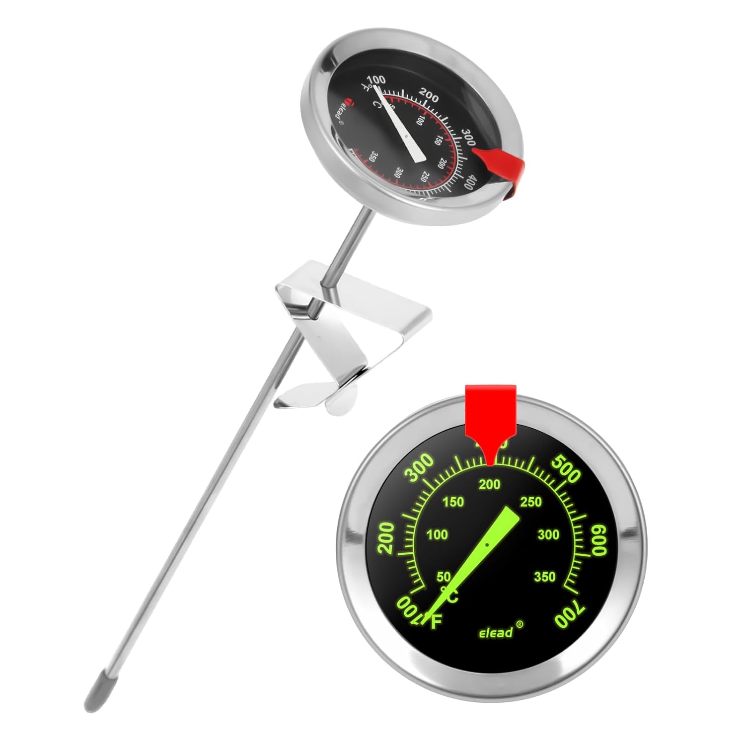 Termómetro de caramelo que brilla en la oscuridad impermeable, termómetro de 9 pulgadas para freír y dulces con clip para olla, alto calor,