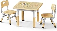 Brelley Height Adjustable Kids Table & 2 Chairs Set by GrowwithYourKids - Erasable Graffiti Desktop, Toddler Activity Desk for Ages 3-8, Home/Daycare