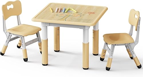 Brelley - Juego de mesa y 2 sillas para niños y niños pequeños, con altura ajustable, escritorio para graffiti, para el aula, guardería, hogar,