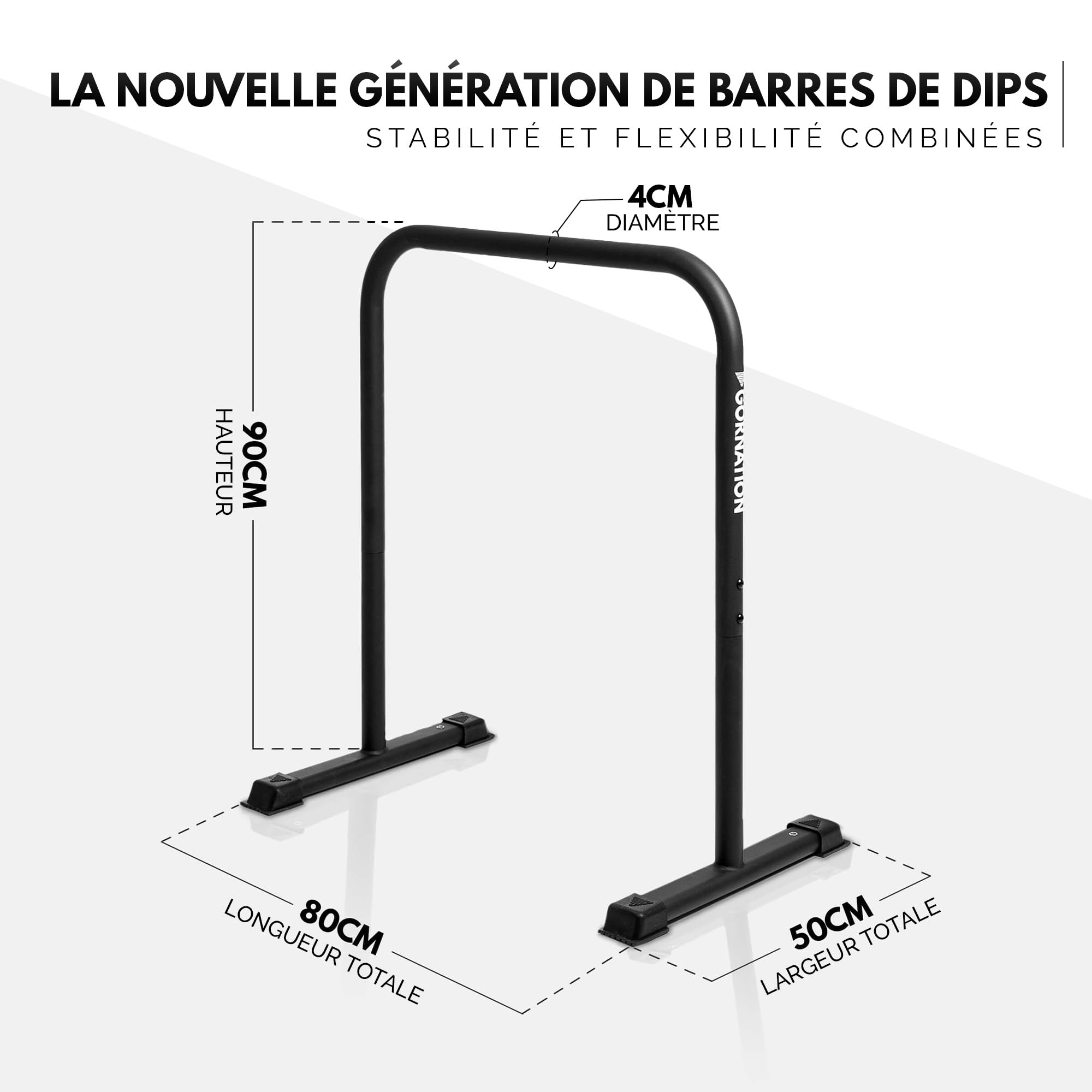 GORNATION Barres Dips, Barres Parallèles en Acier pour Calisthenics, Équipement de Street Workout & Fitness avec réglage et Pieds antidérapants, Barre de Dips pour Home Gym (Barres de Dips)