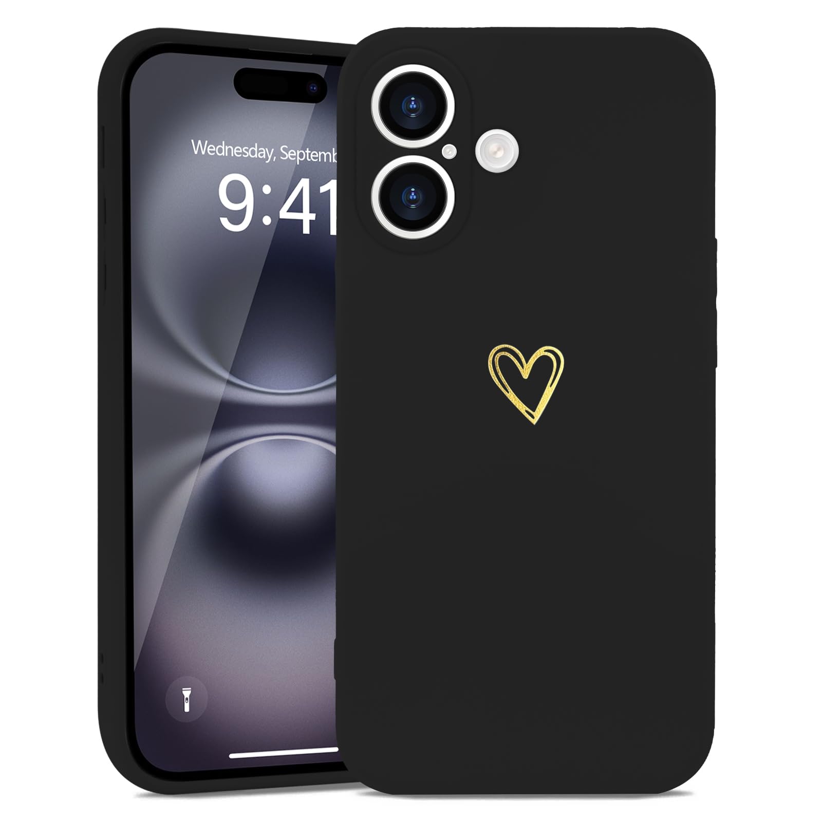 Wirvyuer Kompatibel mit iPhone Handyhülle Mädchen | Gold Süßes Liebesherz Hülle, Stoßfest Schutzhülle für Damen und Mädchen, Weich Silikon Handyhülle, Slim Cute Gold Love Case