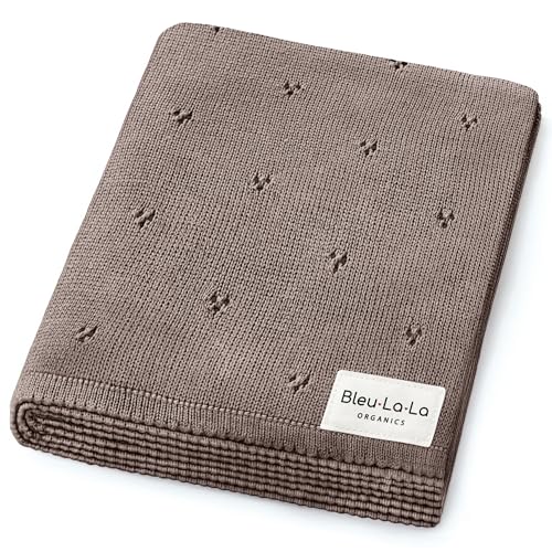 Image of Bleu La La Organic Unisex Pointelle Receiving Swaddle Blanket for Boys & Girls - 100% Luxury Organic Soft Cotton Knit Warm Cozy Cuddle Stroller Blanket for Newborns, Infants, & Toddlers (Mocha)